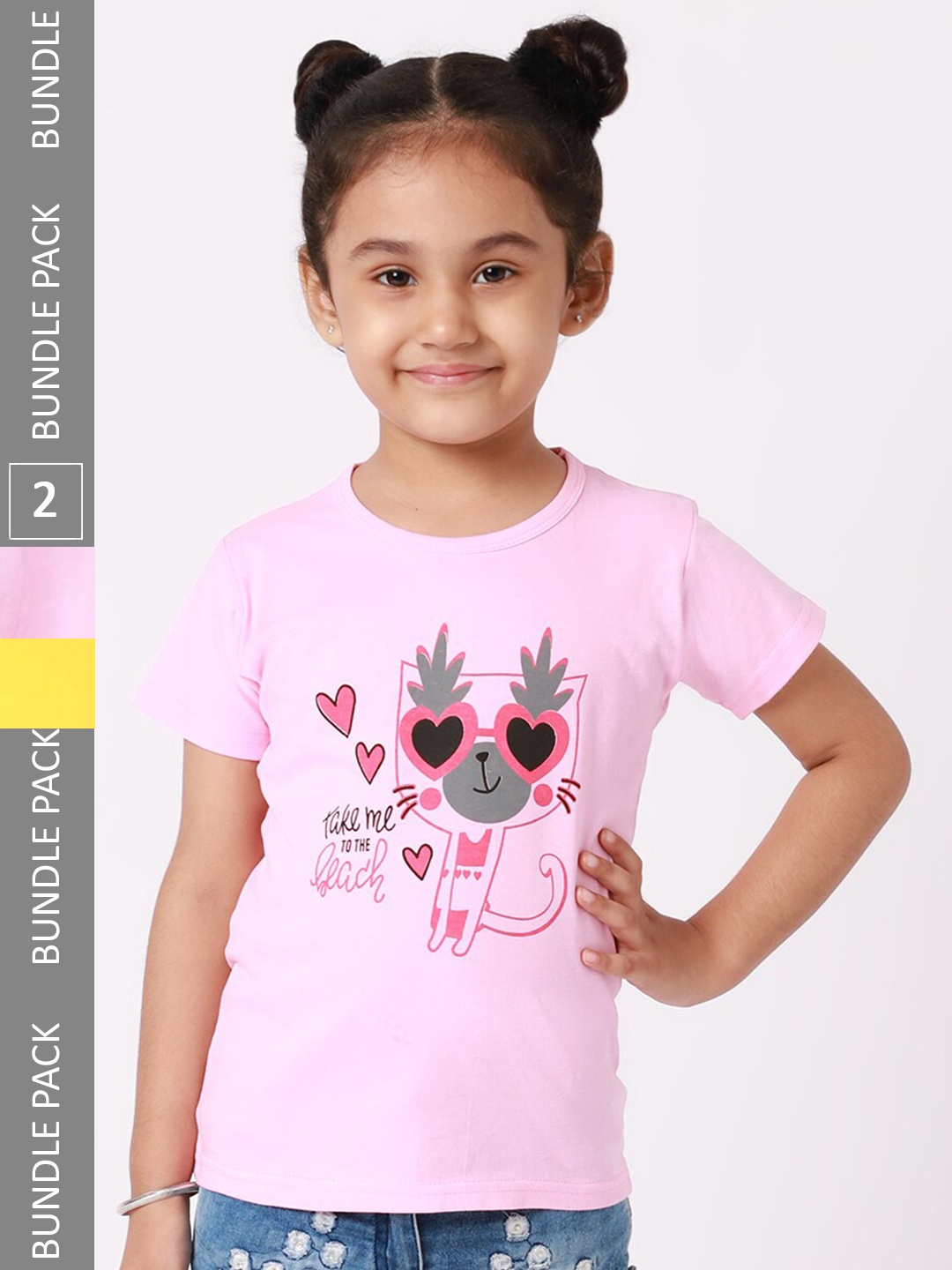 

BAESD Girls Pack Of 2 Typography Printed Cotton T-Shirts, Pink