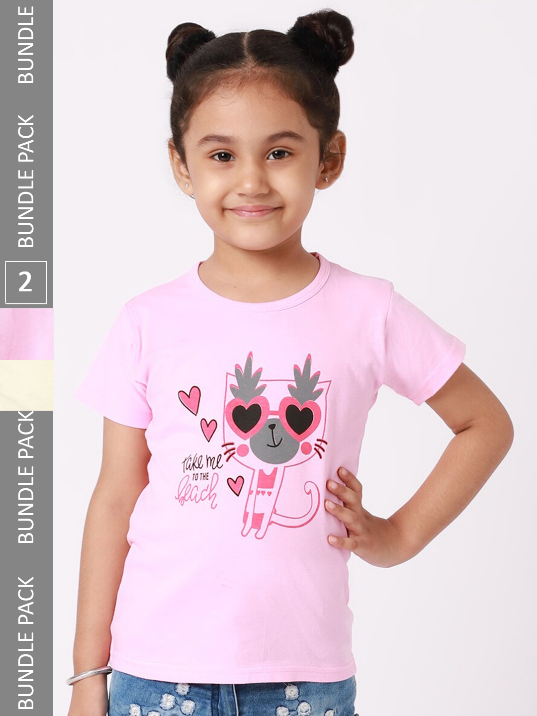 

BAESD Girls Pack Of 2 Graphic Printed Cotton T-Shirts, Pink