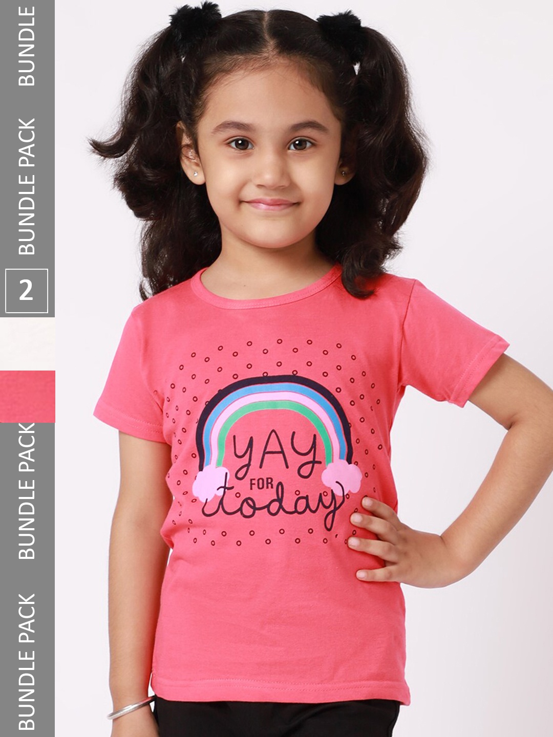 

BAESD Girls Pack Of 2 Typography Printed Cotton T-Shirts, Pink