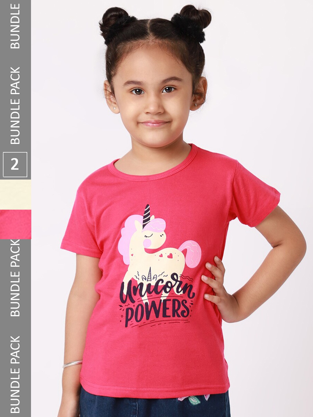 

BAESD Girls Pack Of 2 Graphic Printed Cotton T-Shirts, Pink