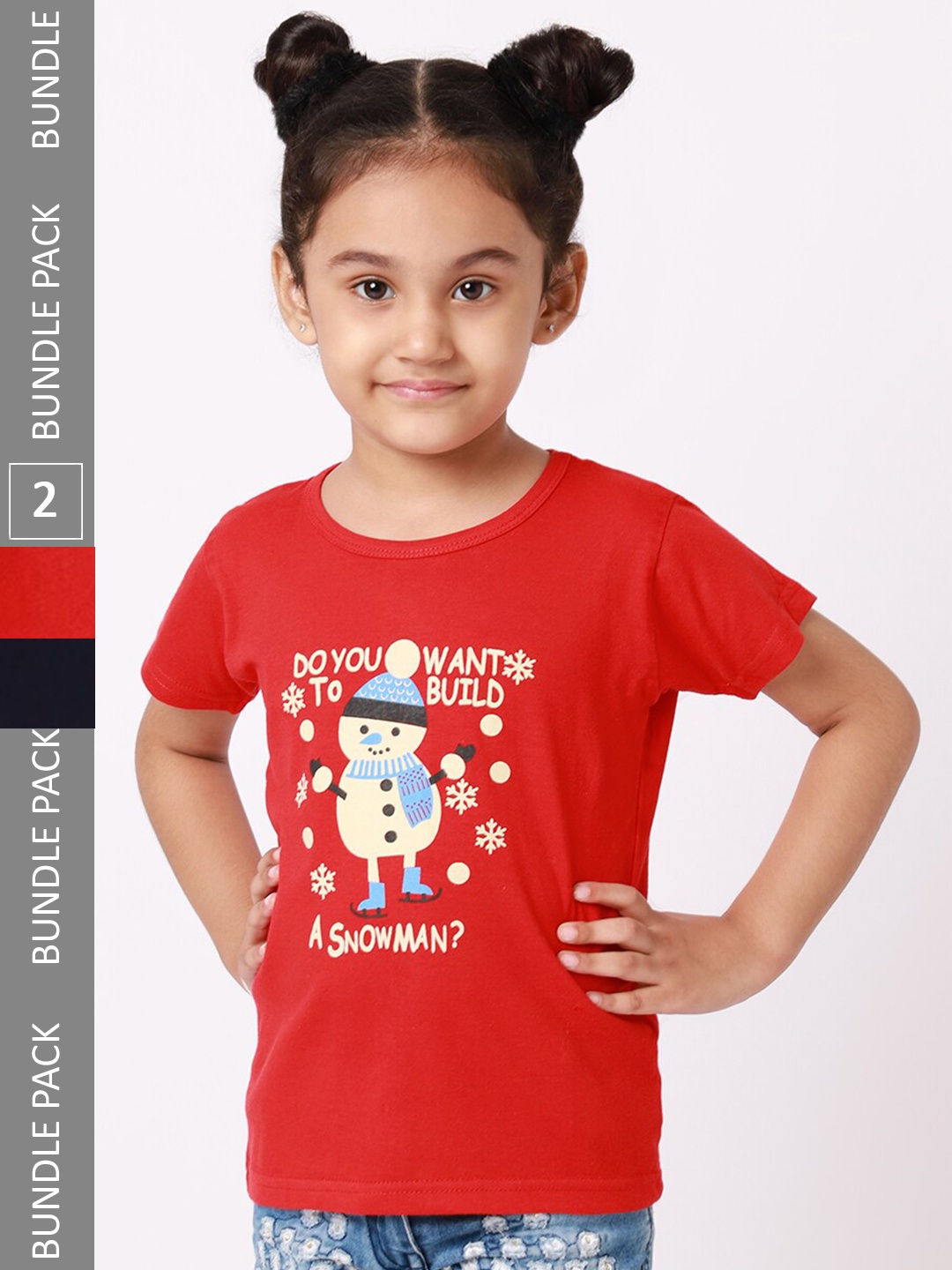 

BAESD Girls Pack Of 2 Graphic Printed Cotton T-Shirts, Red