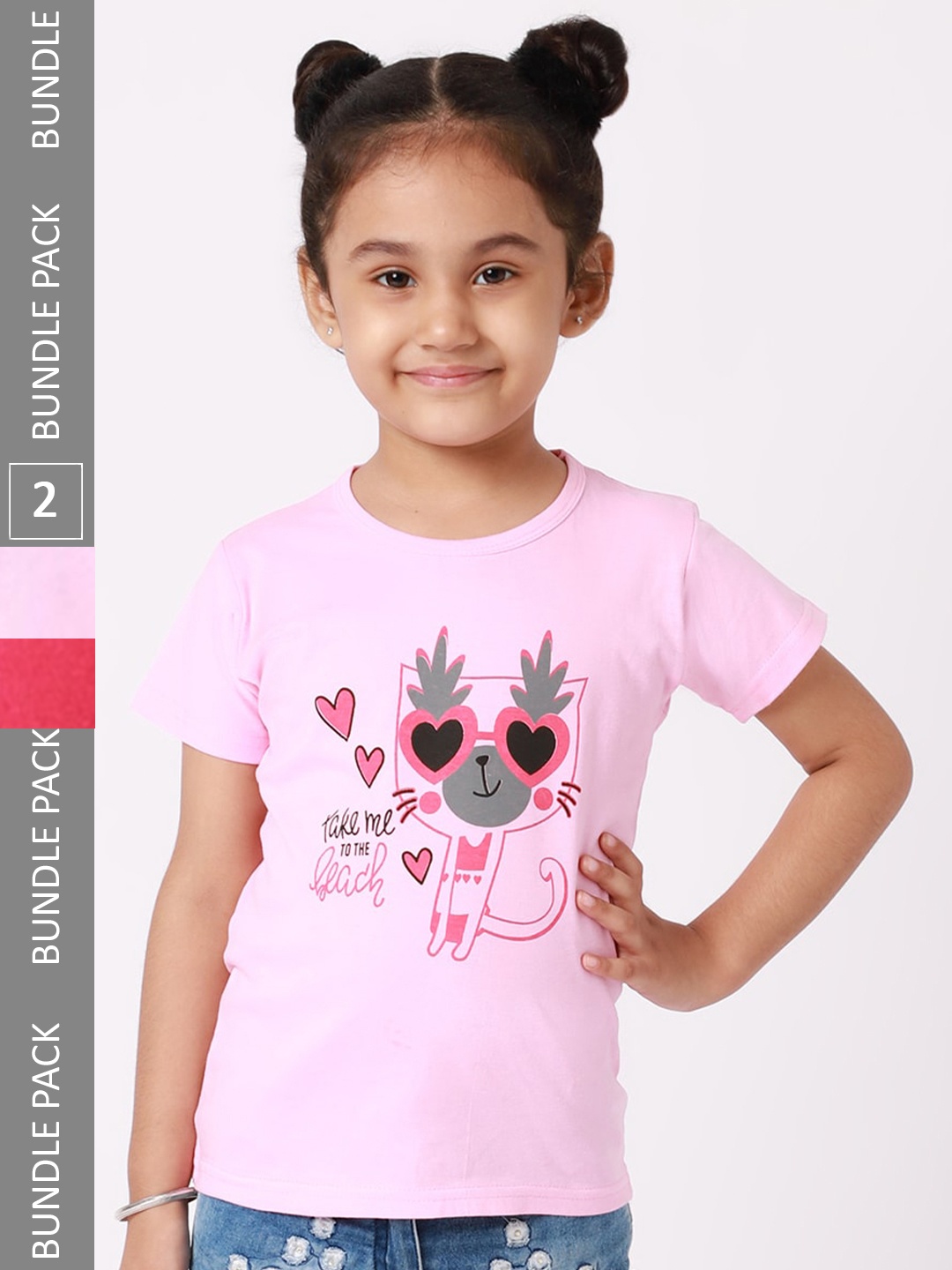 

BAESD Pack Of 2 Girls Graphic Printed Cotton Casual T Shirts, Pink