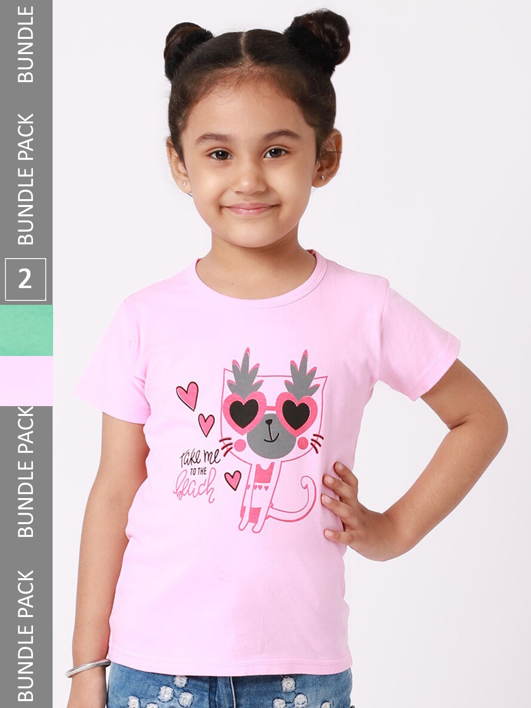 

BAESD Pack Of 2 Girls Typography Printed Cotton Casual T Shirts, Pink