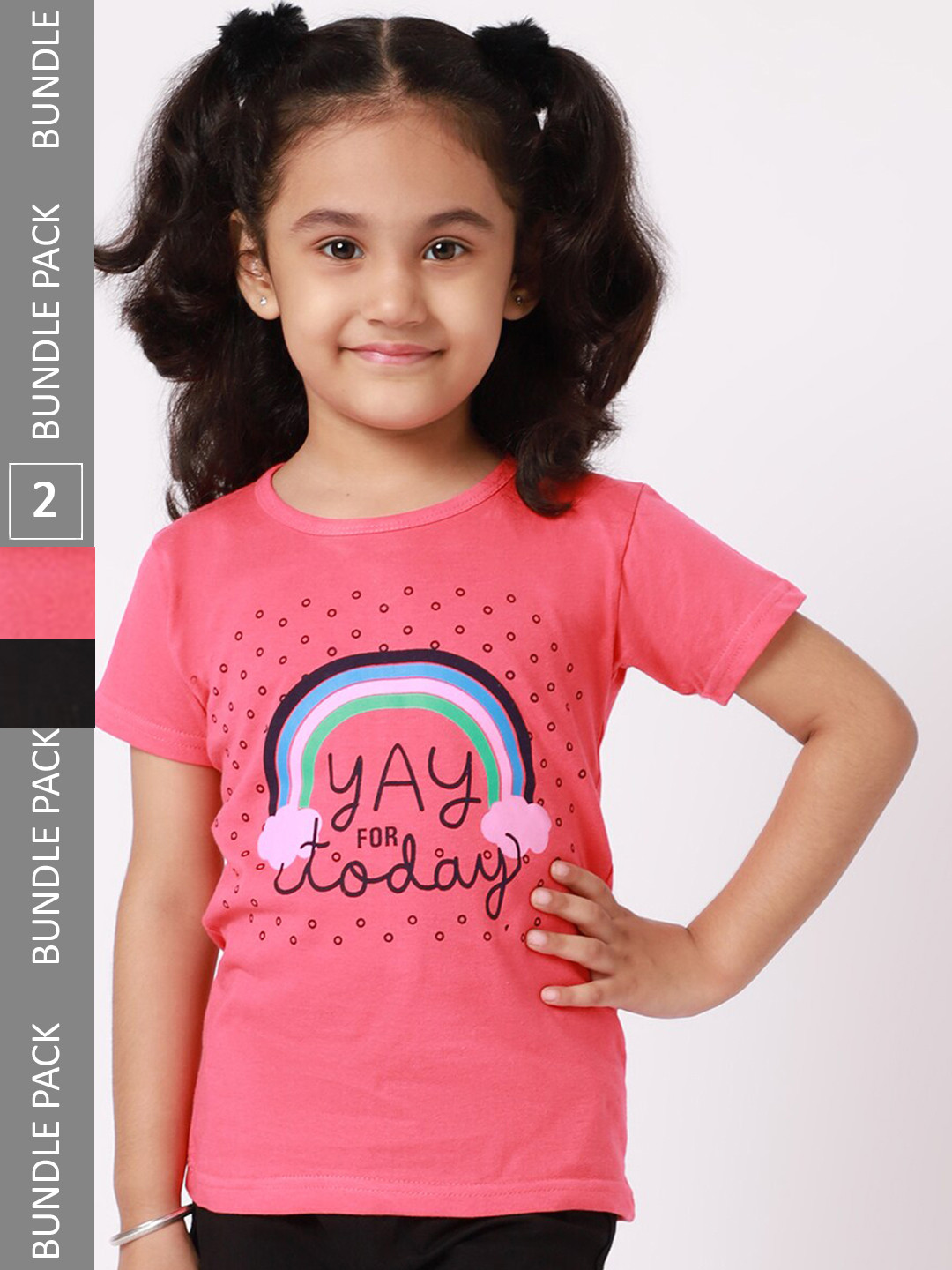 

BAESD Pack Of 2 Girls Graphic Printed Cotton Casual T Shirts, Pink