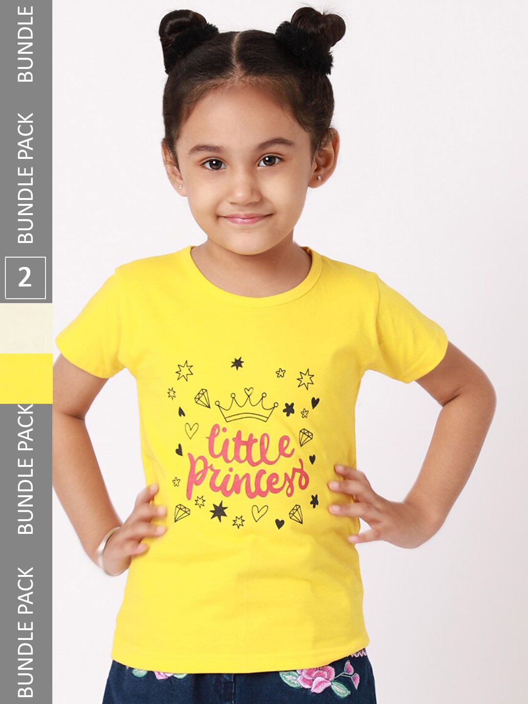 

BAESD Pack Of 2 Girls Typography Printed Cotton Casual T Shirts, Yellow