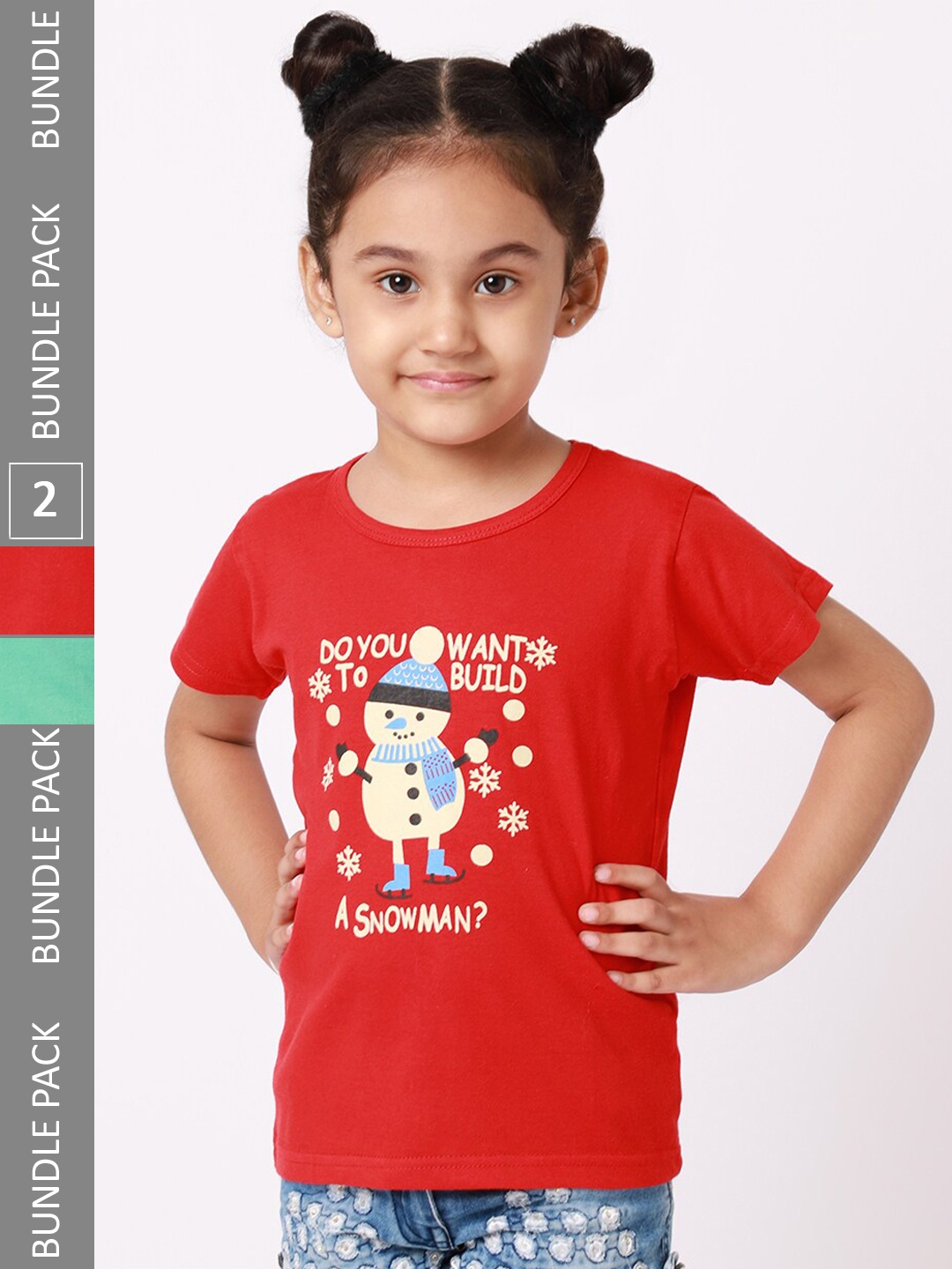 

BAESD Girls Pack Of 2 Typography Printed Cotton T-shirts, Red