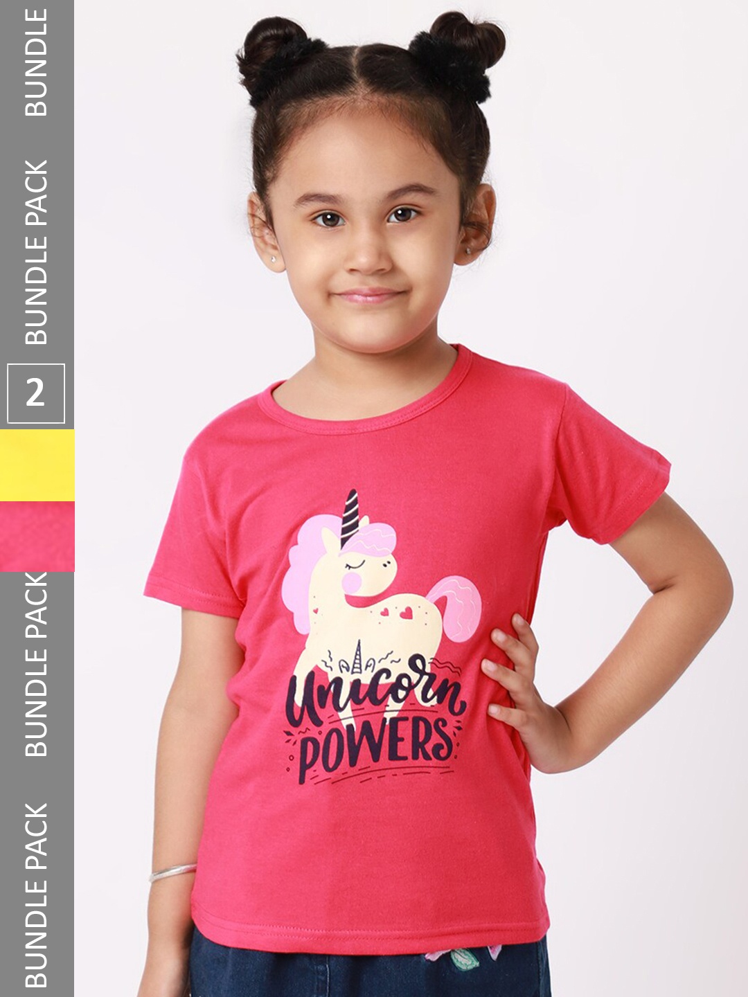 

BAESD Pack Of 2 Girls Graphic Printed Cotton Casual T Shirts, Pink