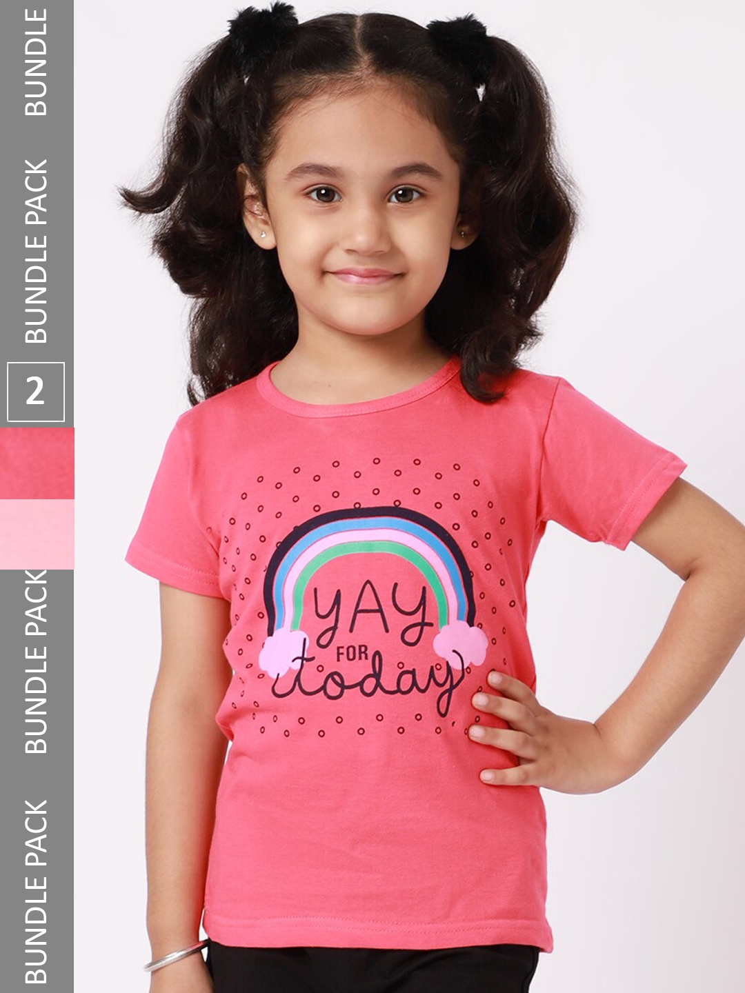 

BAESD Pack Of 2 Girls Graphic Printed Cotton Casual T Shirts, Pink