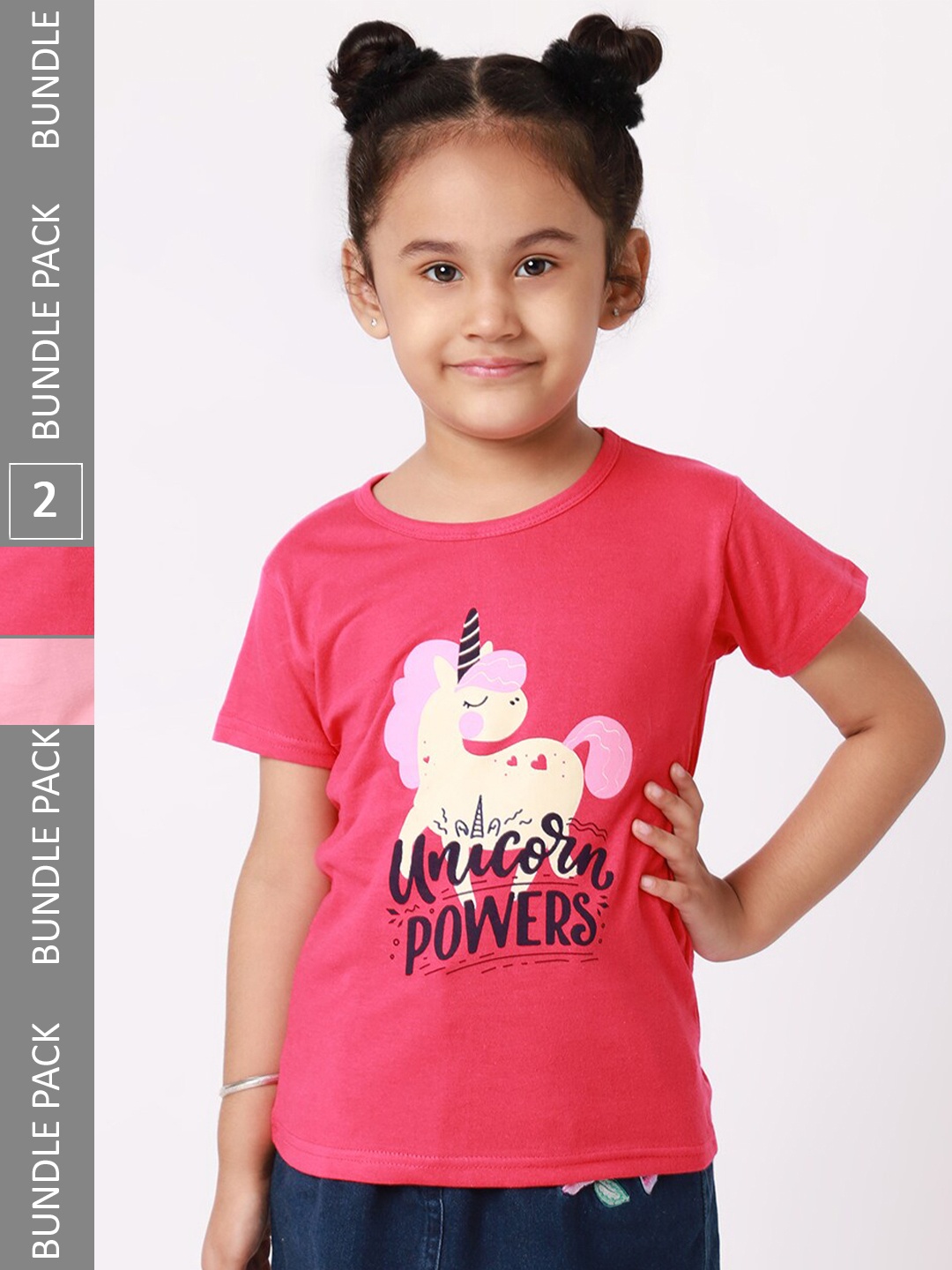 

BAESD Girls Pack Of 2 Typography Printed Regular Fit Cotton Tshirt, Pink