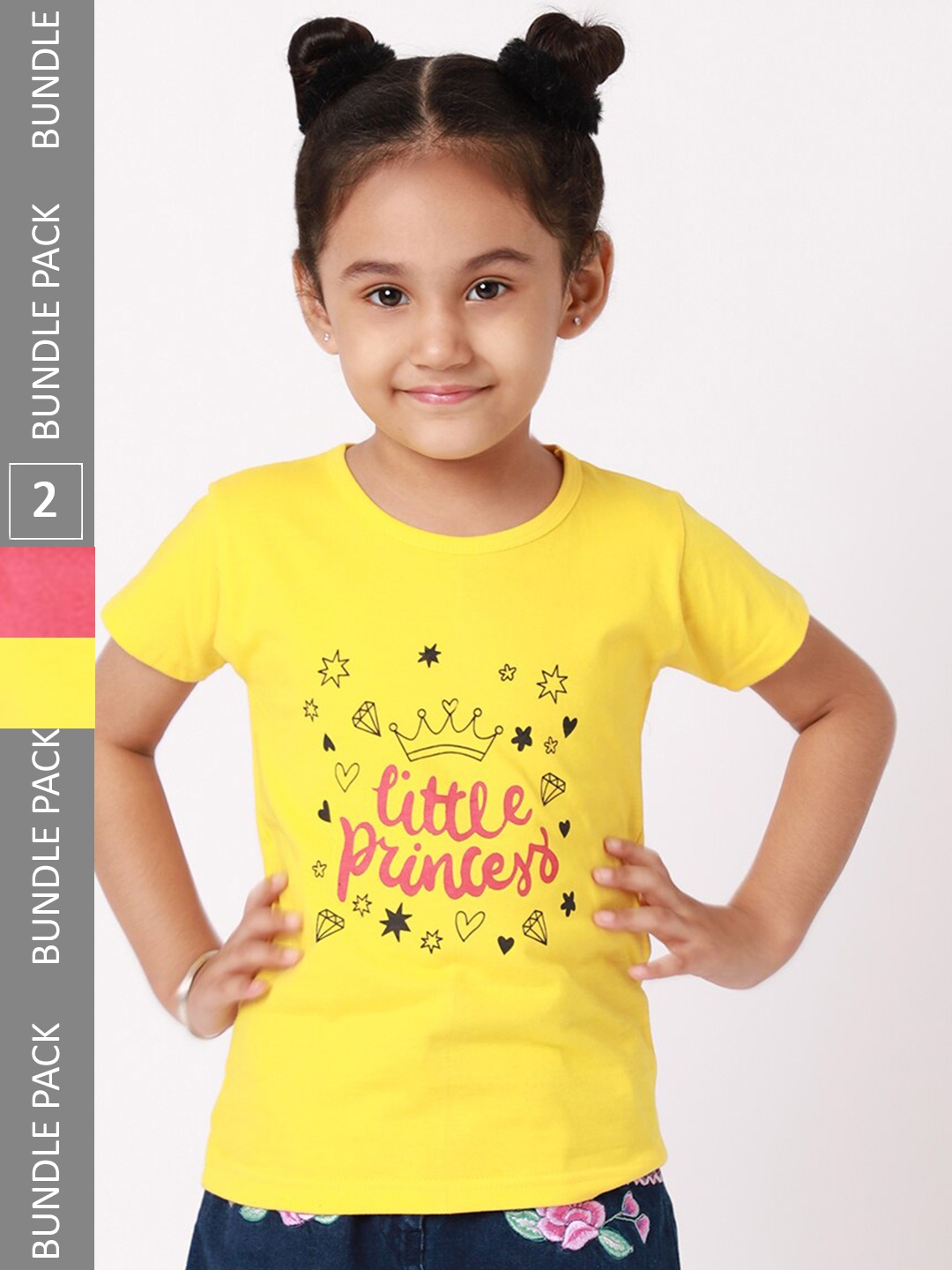 

BAESD Pack Of 2 Girls Typography Printed Cotton Casual T Shirts, Yellow