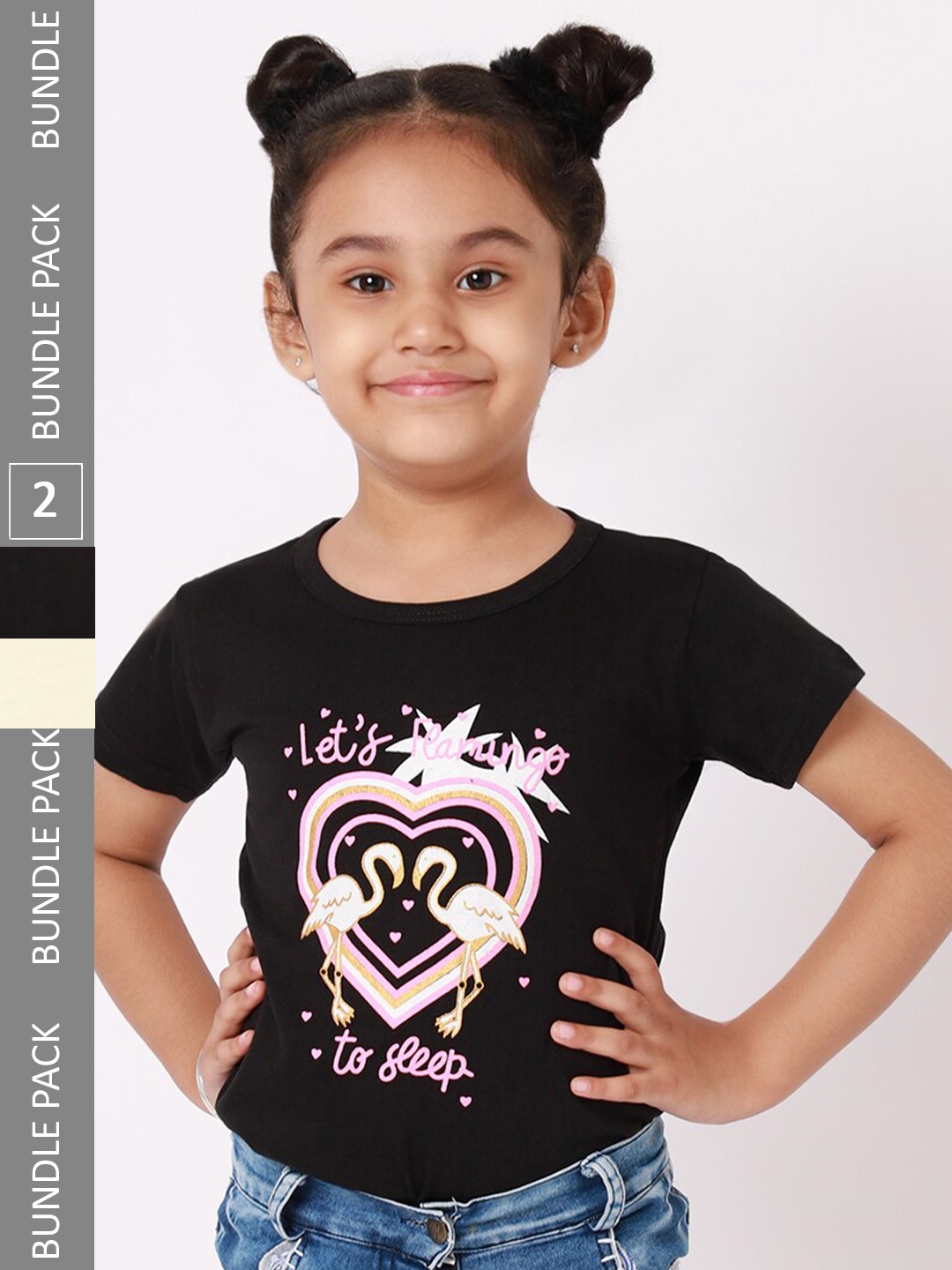 

BAESD Pack Of 2 Girls Graphic Printed Cotton Casual T Shirts, Black