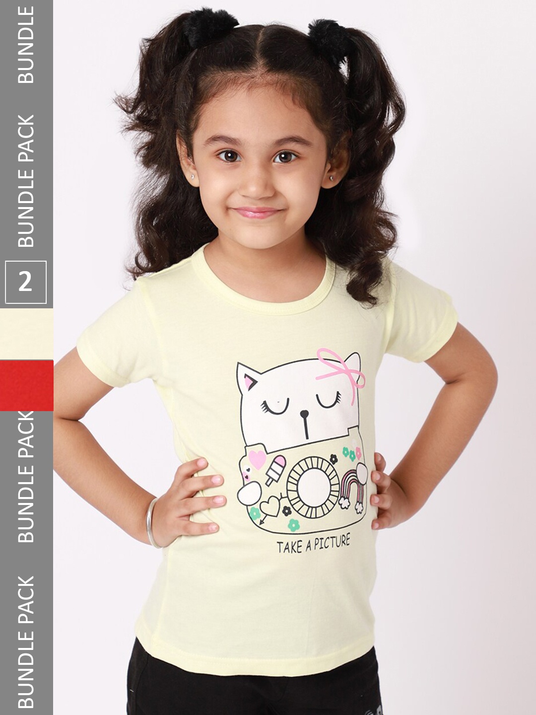 

BAESD Pack Of 2 Girls Graphic Printed Cotton Casual T Shirts, Cream