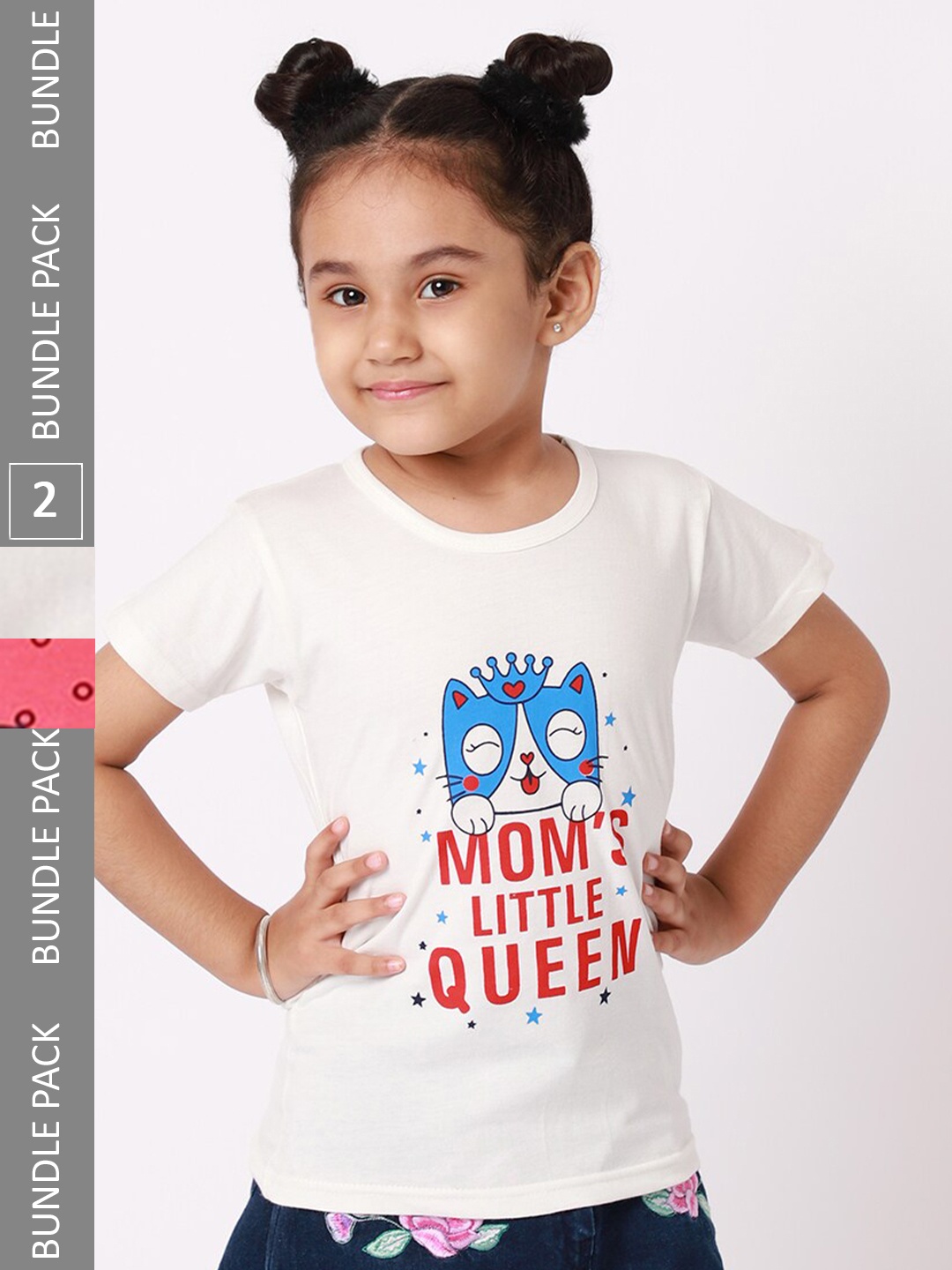 

BAESD Pack Of 2 Girls Typography Printed Cotton Casual T Shirts, White