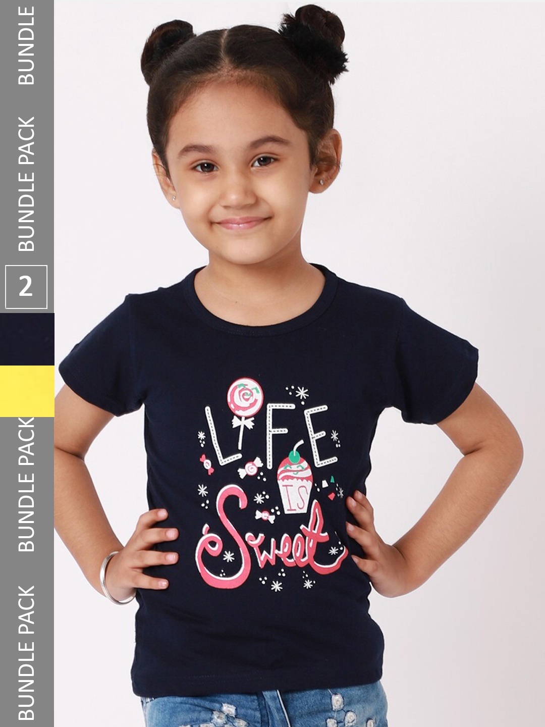 

BAESD Girls Pack Of 2 Typography Printed Cotton T Shirts, Black