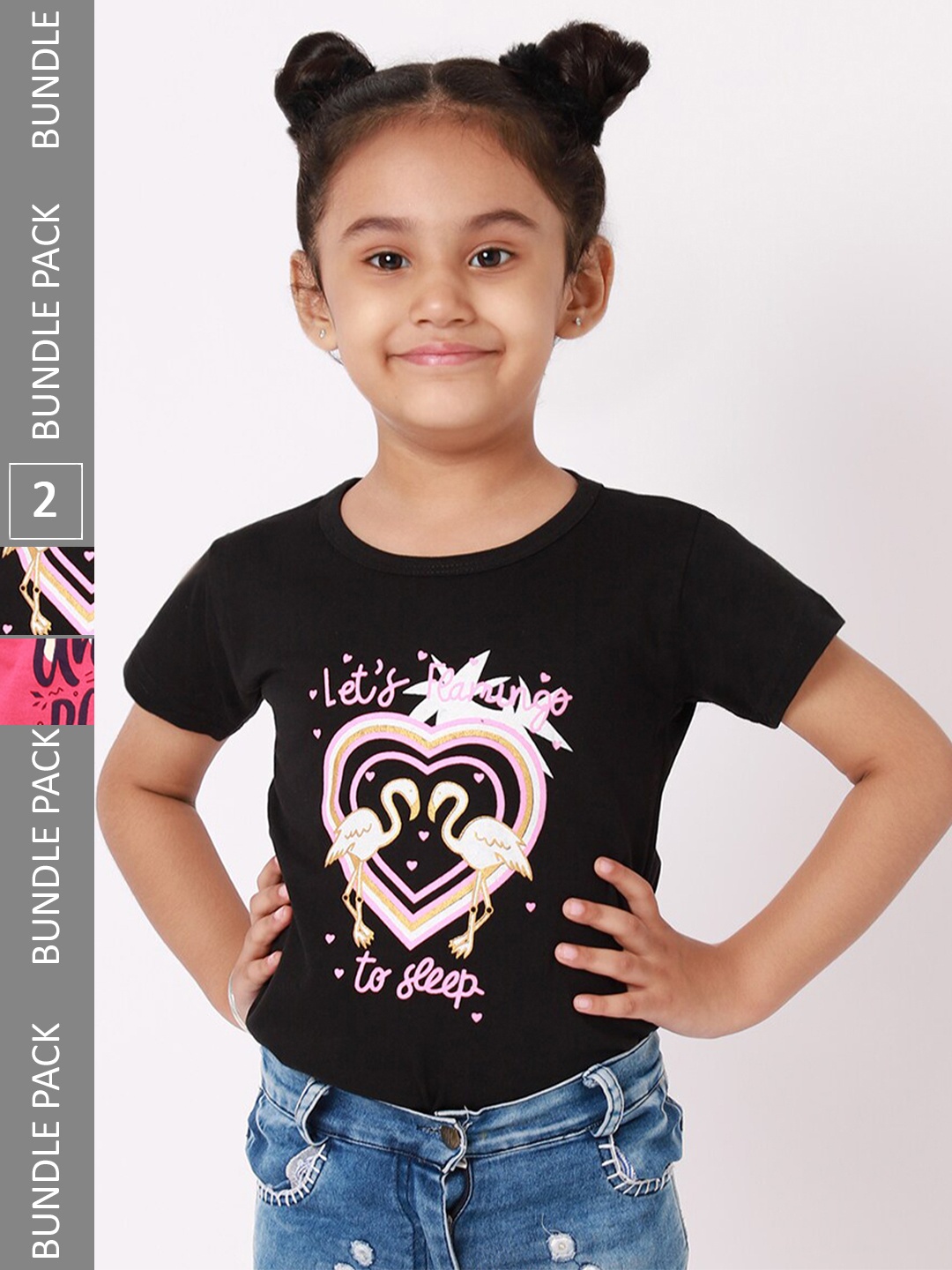 

BAESD Girls Pack Of 2 Graphic Printed Cotton T-Shirt, Black