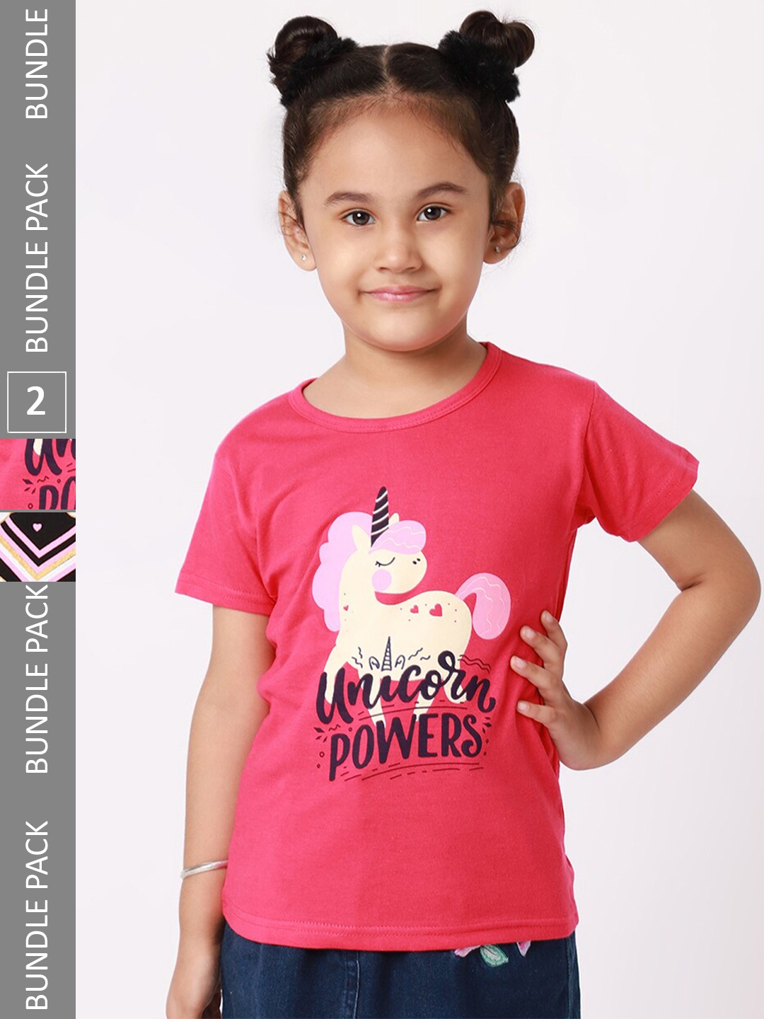 

BAESD Girls Pack Of 2 Graphic Printed Cotton T-Shirt, Pink
