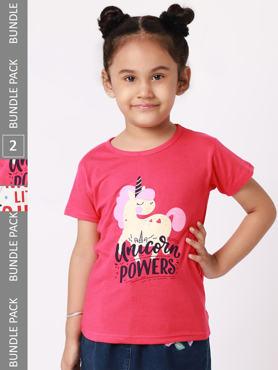 

BAESD Girls Pack Of 2 Graphic Printed Cotton T-Shirt, Pink