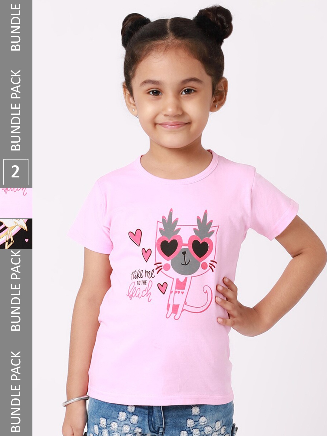 

BAESD Girls Pack Of 2 Graphic Printed Cotton T-Shirt, Pink