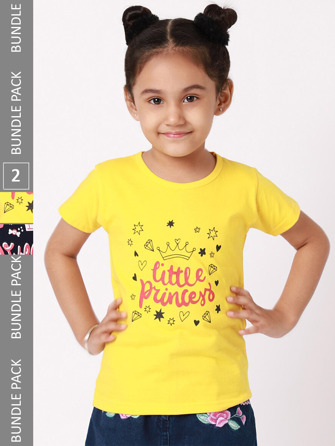 

BAESD Girls Pack Of 2 Graphic Printed Cotton T-Shirt, Yellow