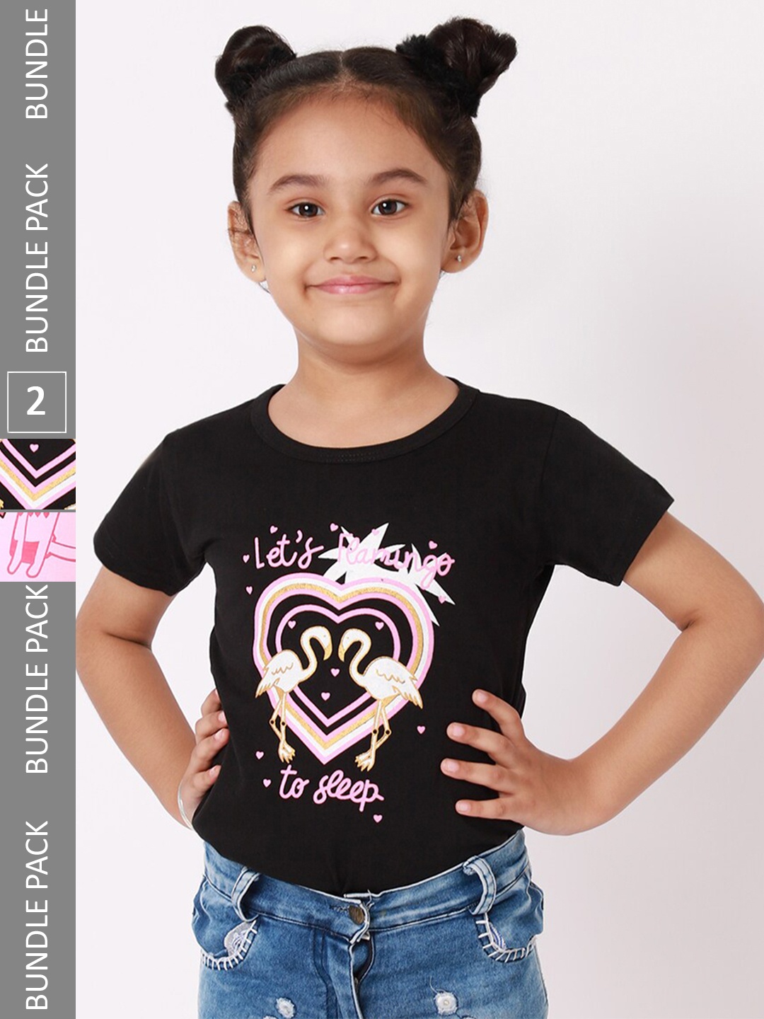 

BAESD Girls Pack Of 2 Graphic Printed Cotton T-Shirt, Black