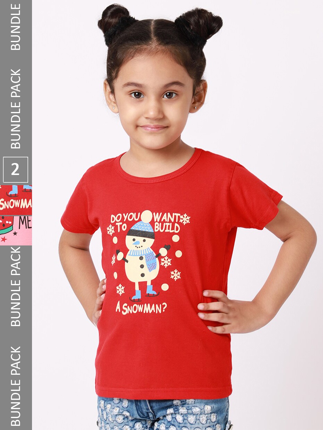 

BAESD Girls Pack Of 2 Graphic Printed Cotton T-Shirt, Red