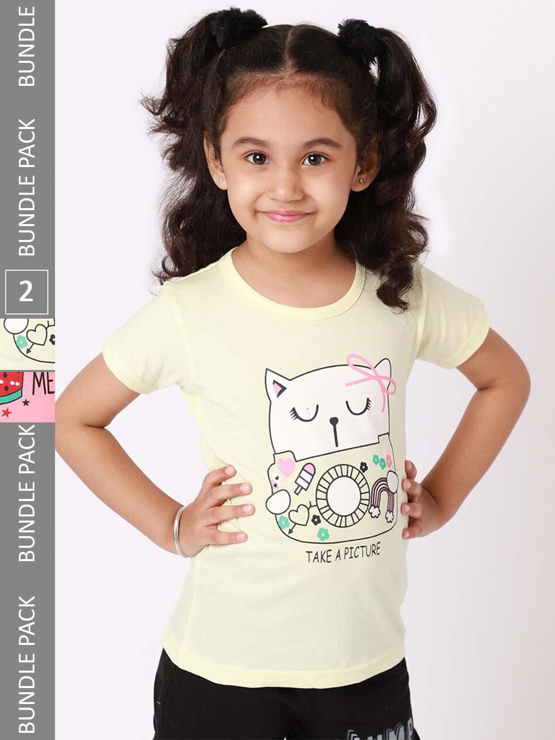 

BAESD Girls Pack Of 2 Graphic Printed Cotton T-Shirt, Yellow