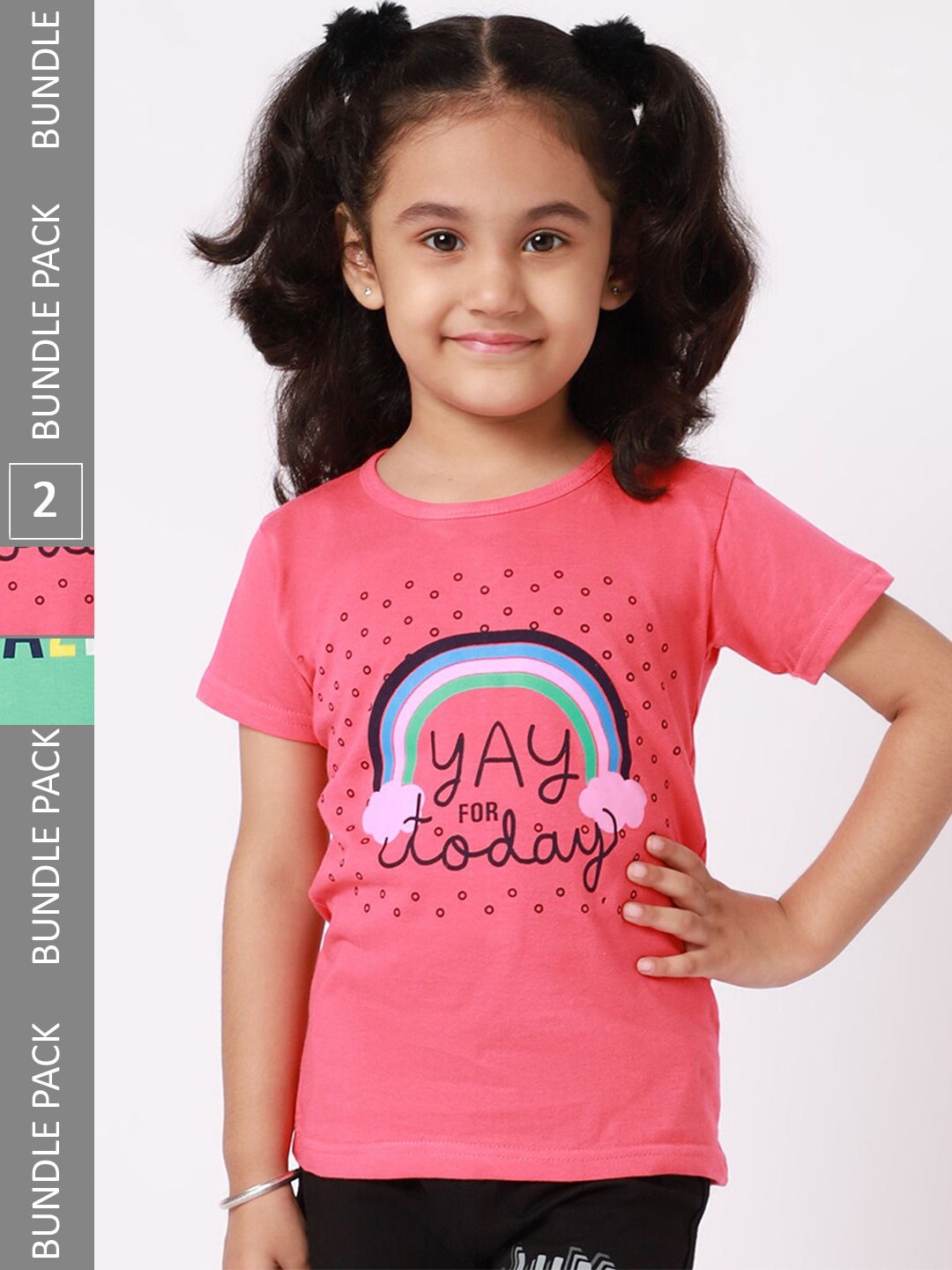 

BAESD Girls Pack Of 2 Graphic Printed Cotton T-Shirt, Pink
