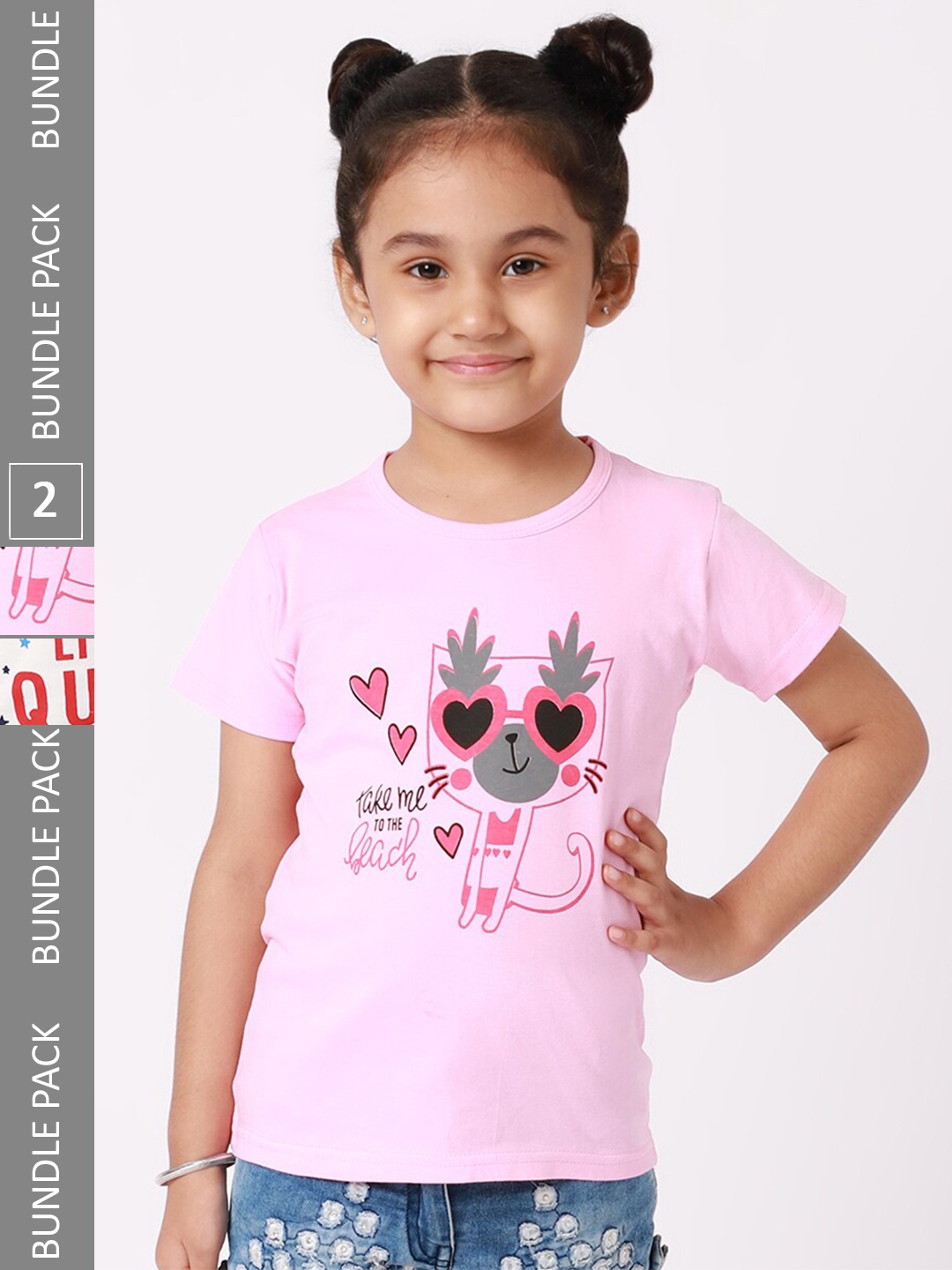 

BAESD Girls Pack Of 2 Graphic Printed Cotton T-Shirt, Pink