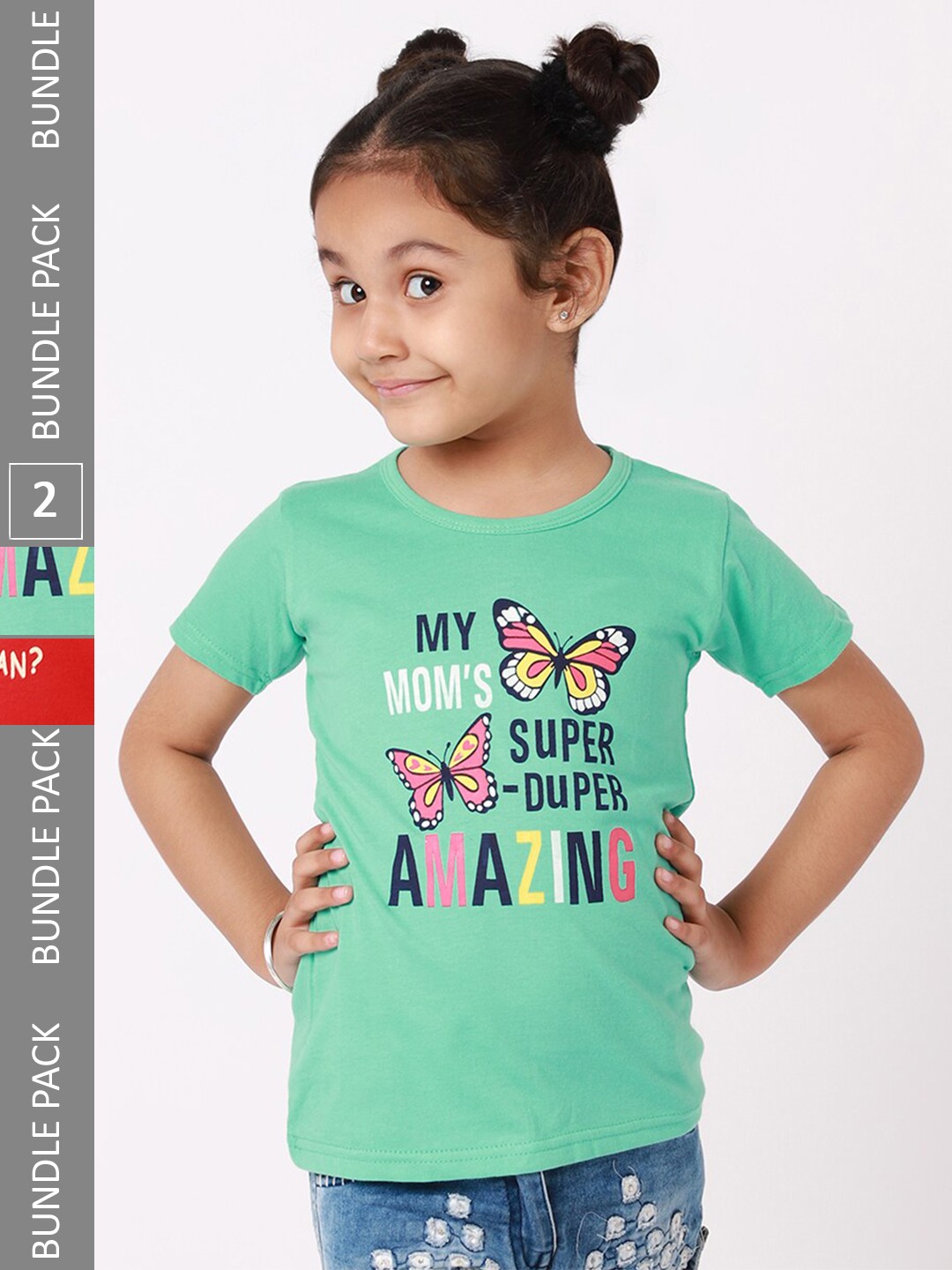 

BAESD Girls Pack Of 2 Graphic Printed Cotton T-Shirt, Green