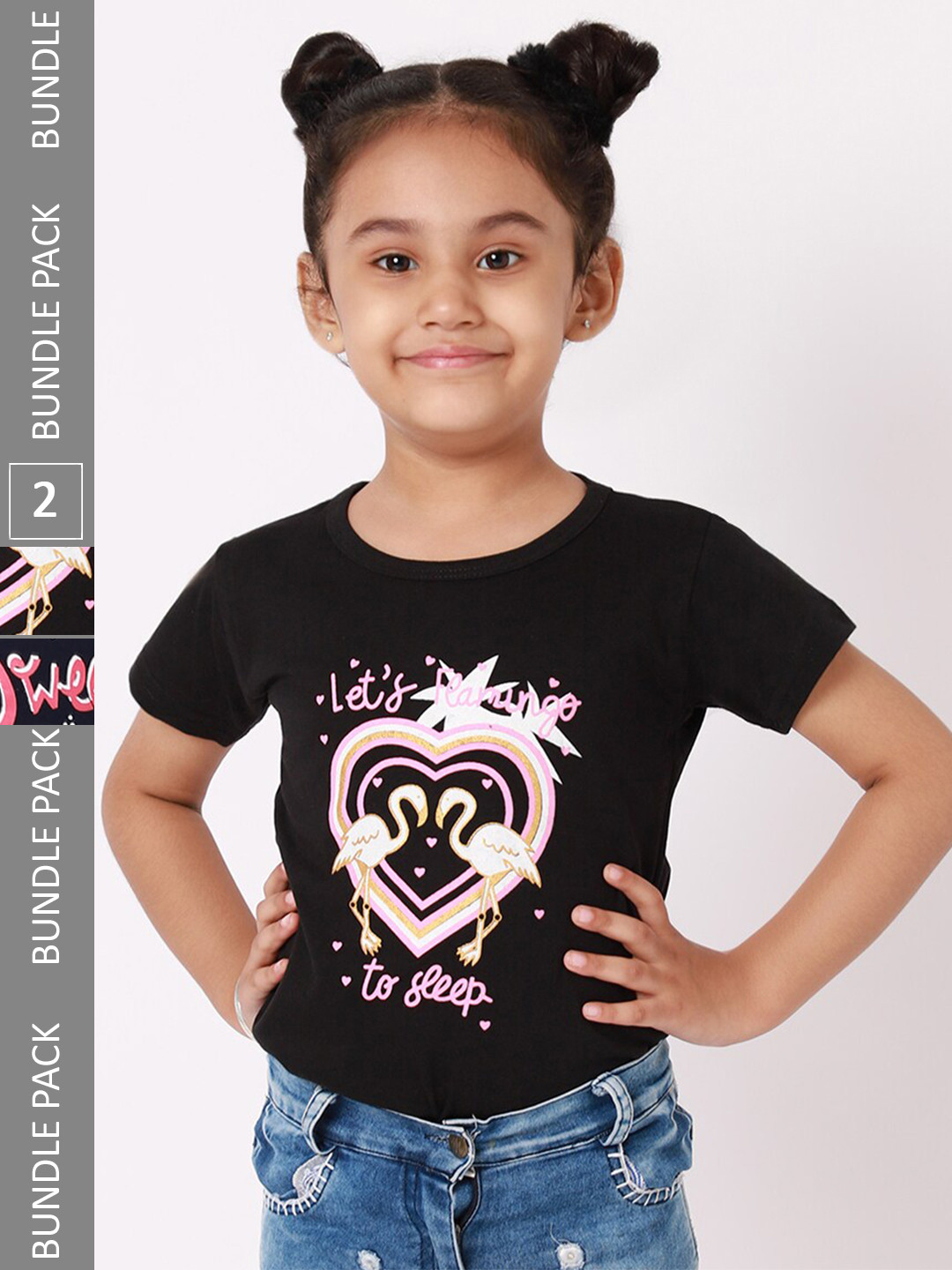 

BAESD Girls Pack of 2 Graphic Printed Cotton T-Shirt, Black