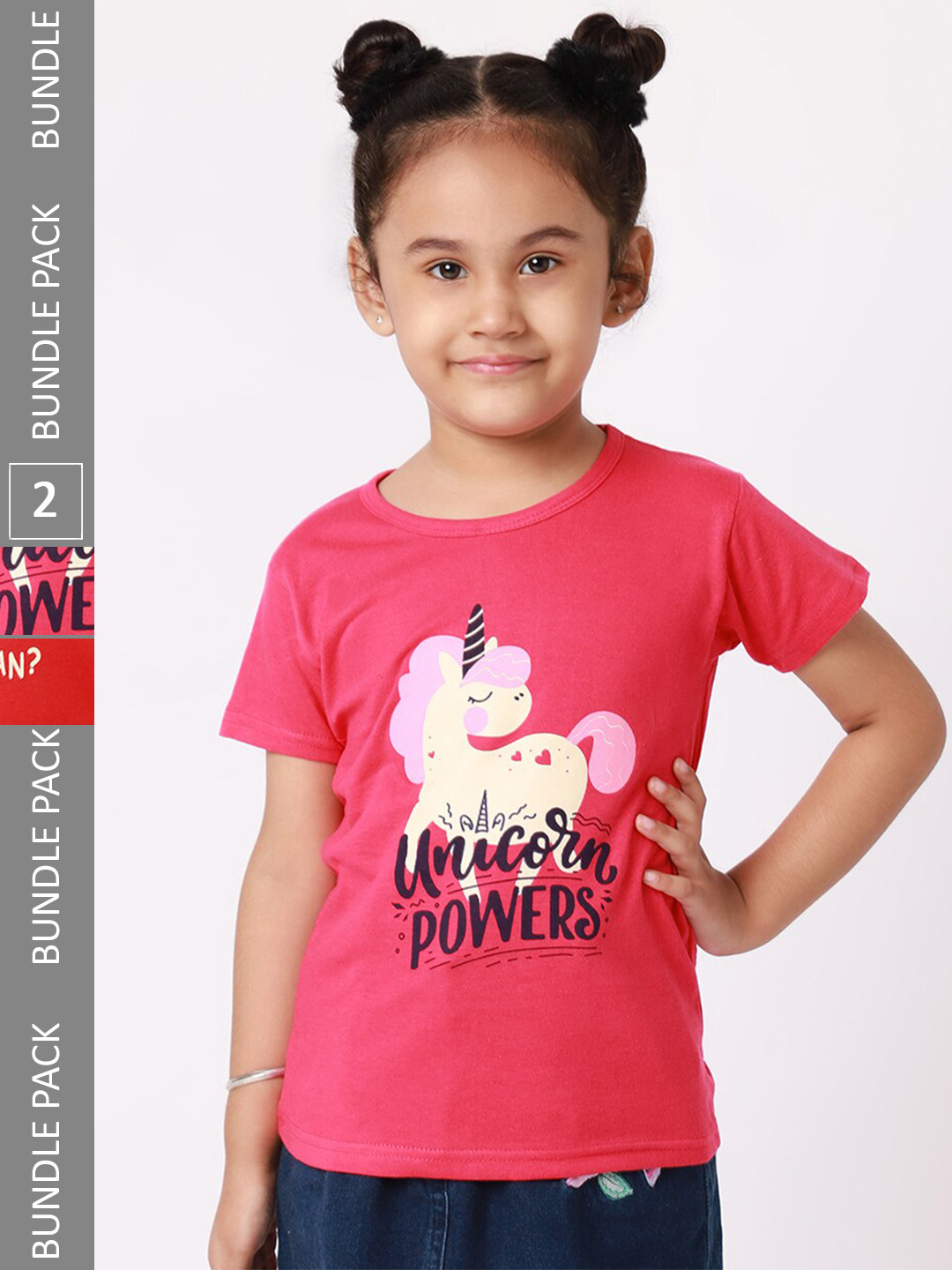 

BAESD Girls Pack of 2 Graphic Printed Cotton T-Shirt, Pink