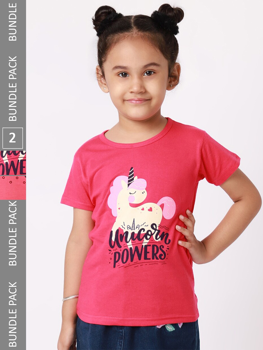 

BAESD Girls Pack of 2 Graphic Printed Cotton T-Shirt, Pink