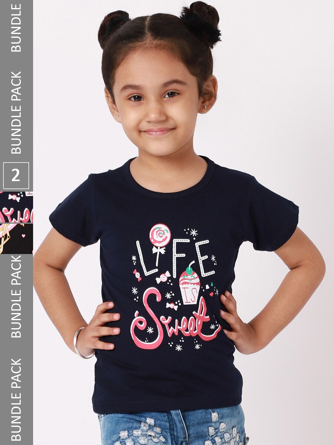 

BAESD Girls Pack of 2 Graphic Printed Cotton T-Shirt, Black