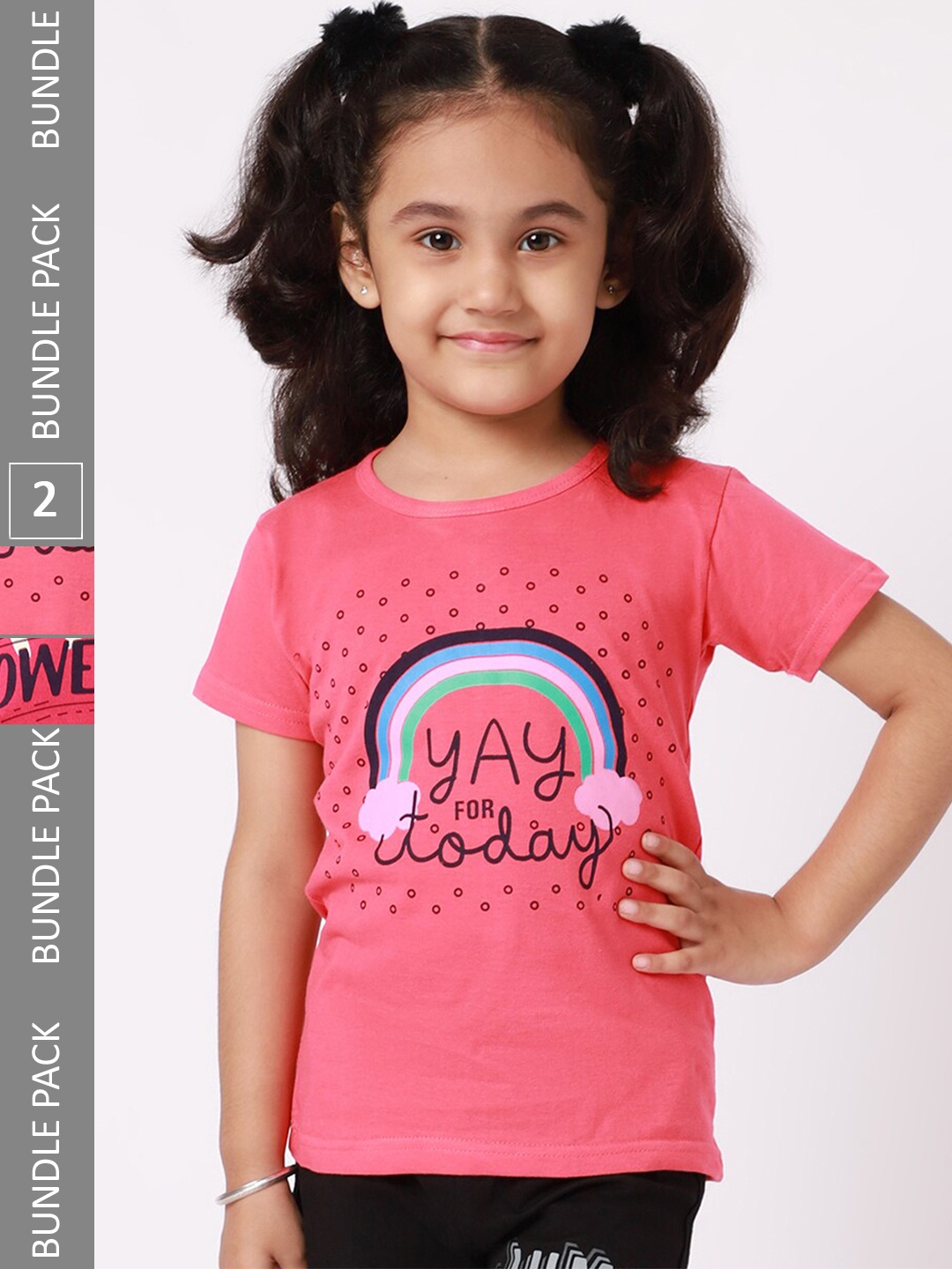 

BAESD Girls Pack of 2 Graphic Printed Cotton T-Shirt, Coral