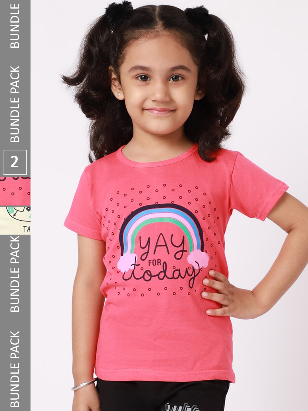 

BAESD Girls Pack of 2 Graphic Printed Cotton T-Shirt, Pink