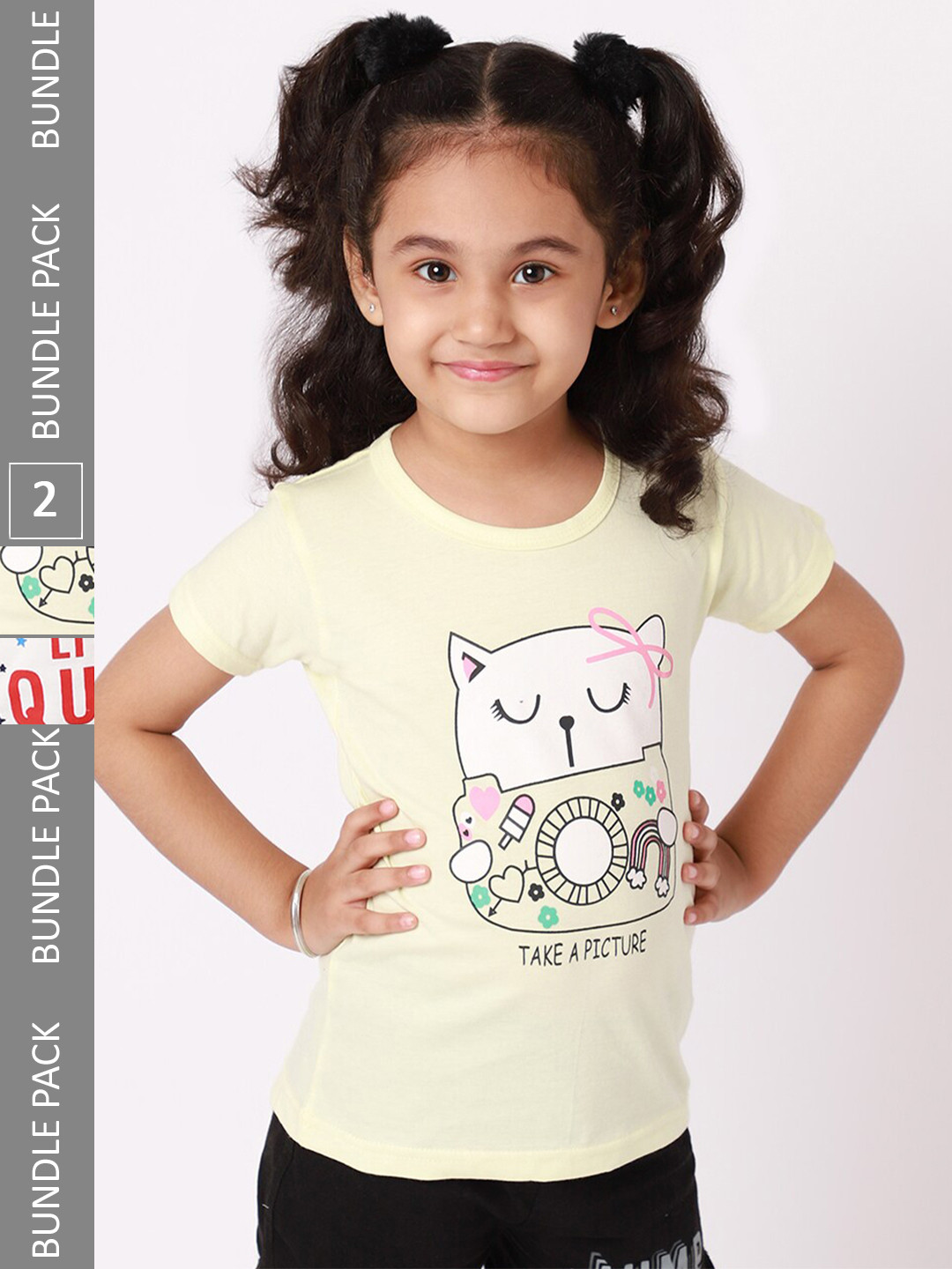 

BAESD Girls Pack of 2 Graphic Printed Cotton T-Shirt, White