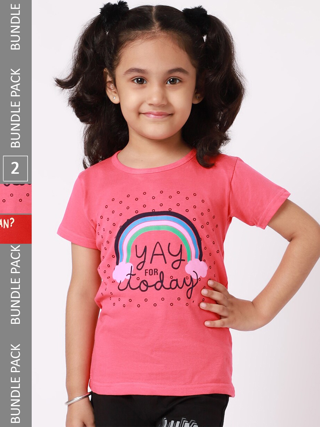 

BAESD Girls Pack of 2 Graphic Printed Cotton T-Shirt, Red