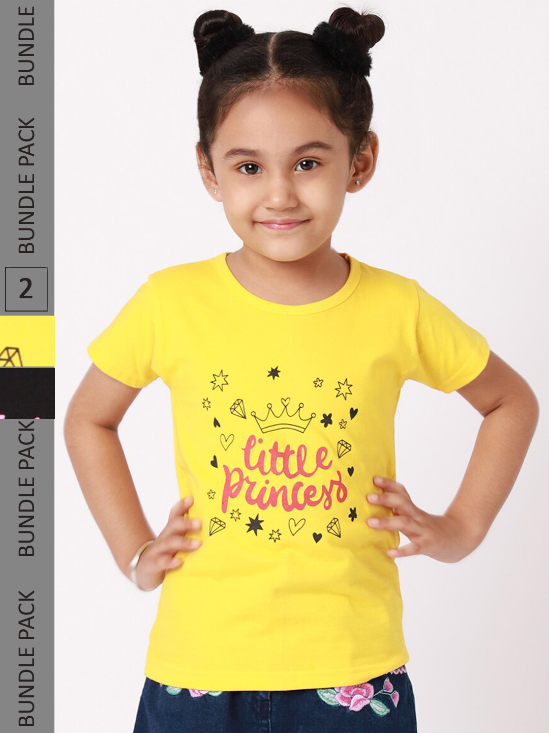 

BAESD Girls Pack of 2 Graphic Printed Cotton T-Shirt, Yellow