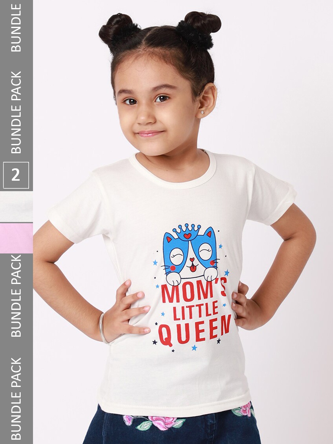 

BAESD Girls Pack Of 2 Typography Printed Regular Fit Cotton Tshirt, White