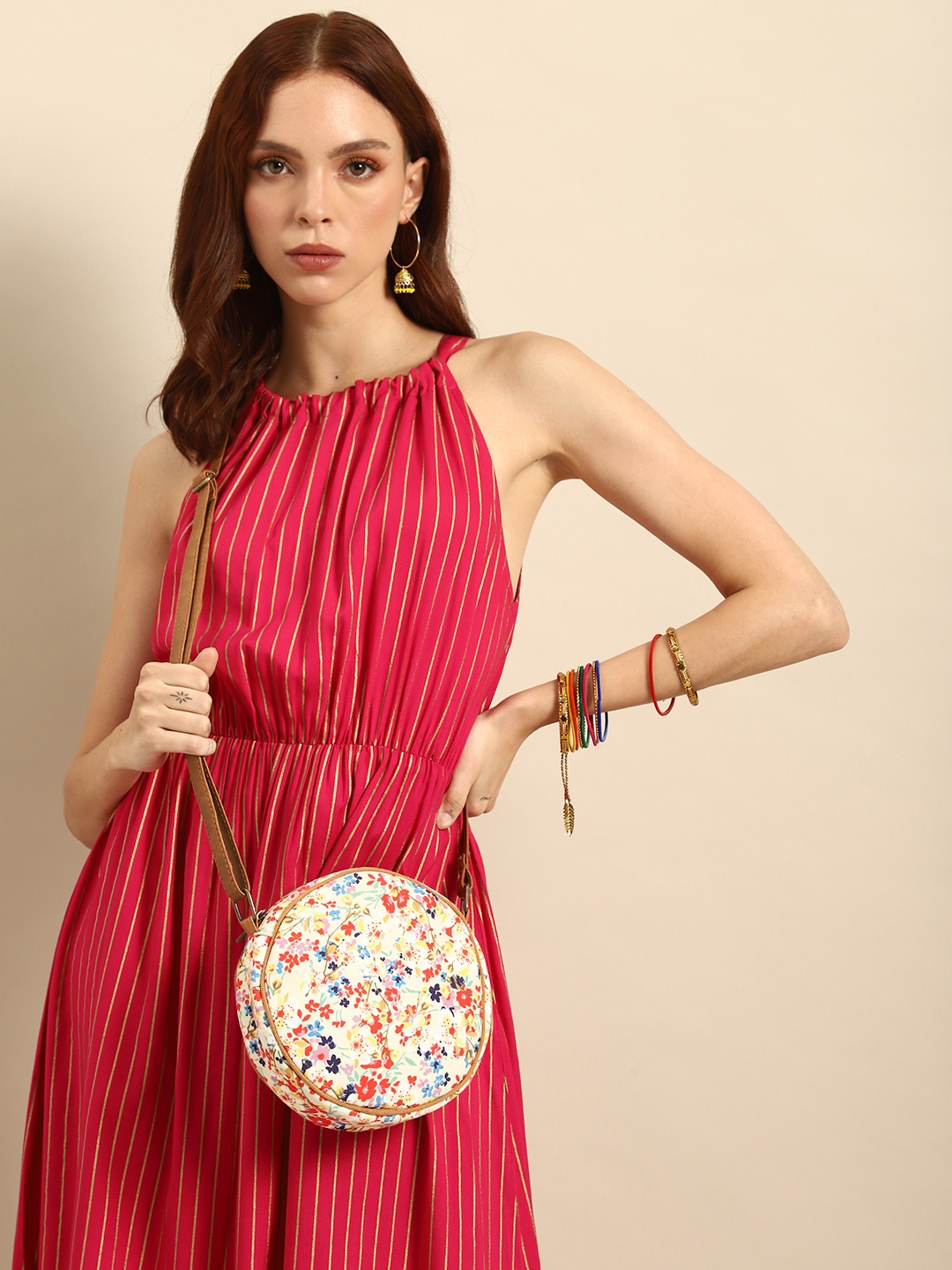 

Anouk Multicoloured Floral Printed Structured Sling Bag, Multi