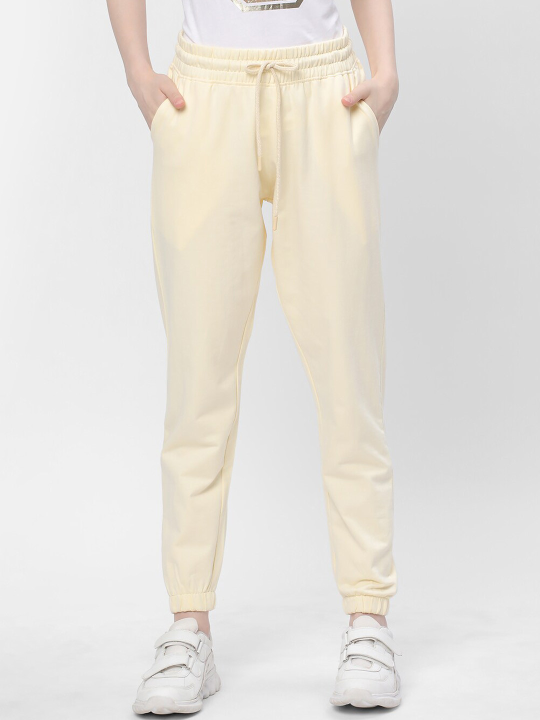 

R&B Women Mid-Rise Cotton Joggers, Yellow