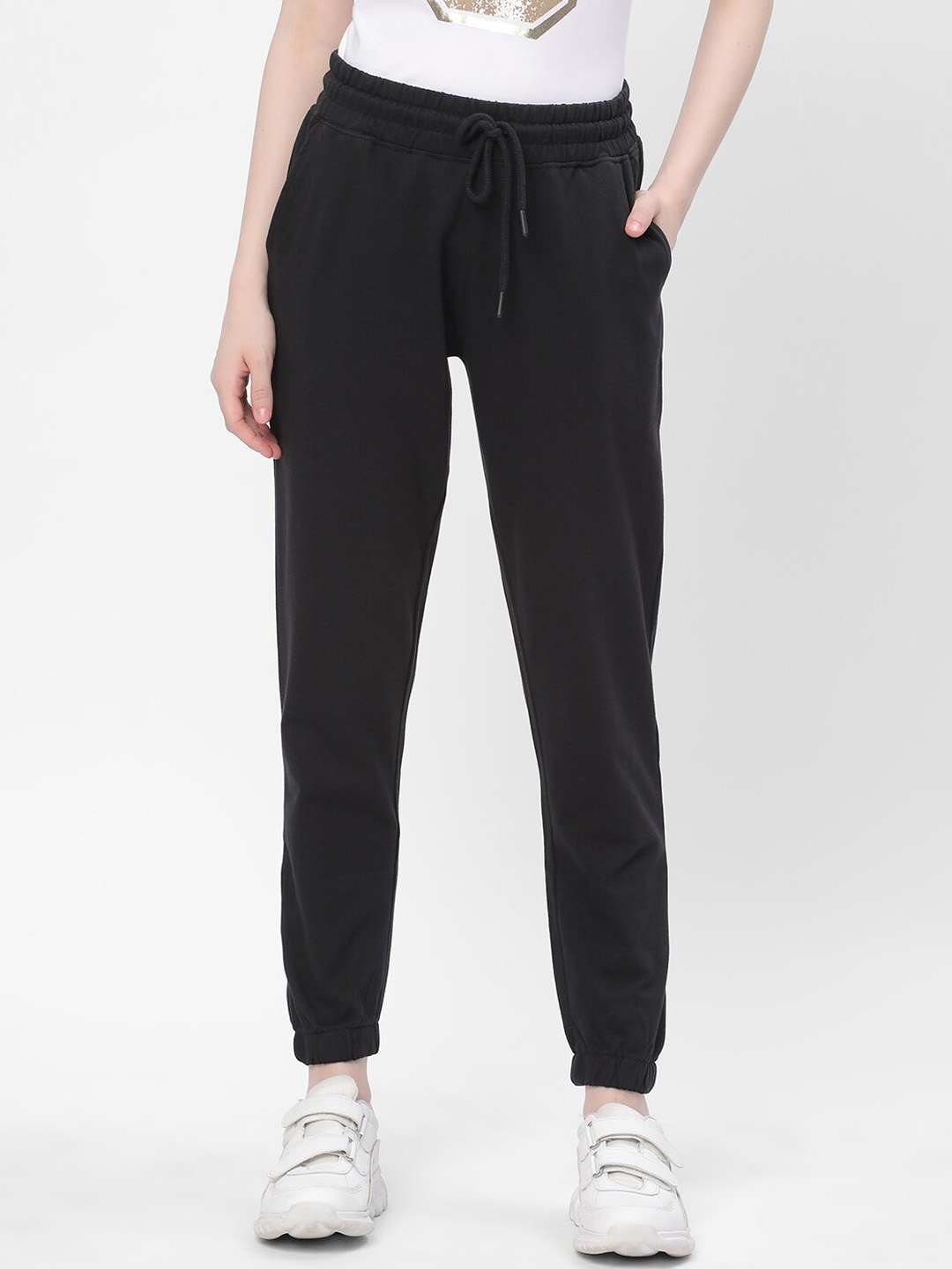 

R&B Women Mid-Rise Cotton Joggers, Black