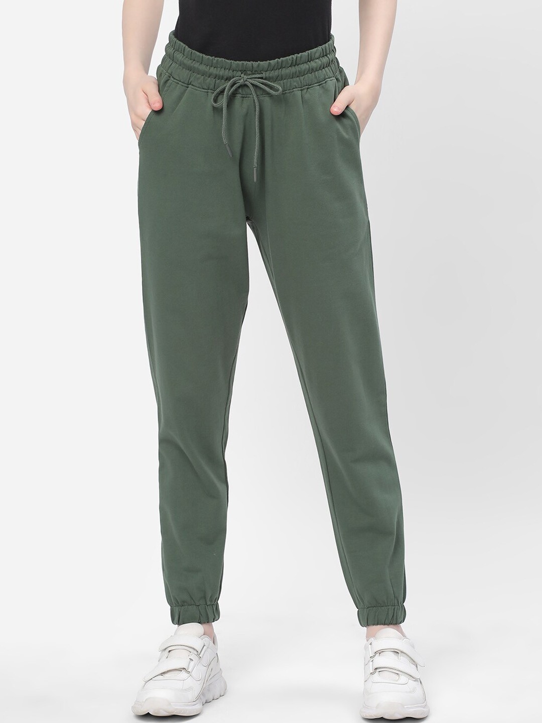 

R&B Women Mid-Rise Cotton Joggers, Olive