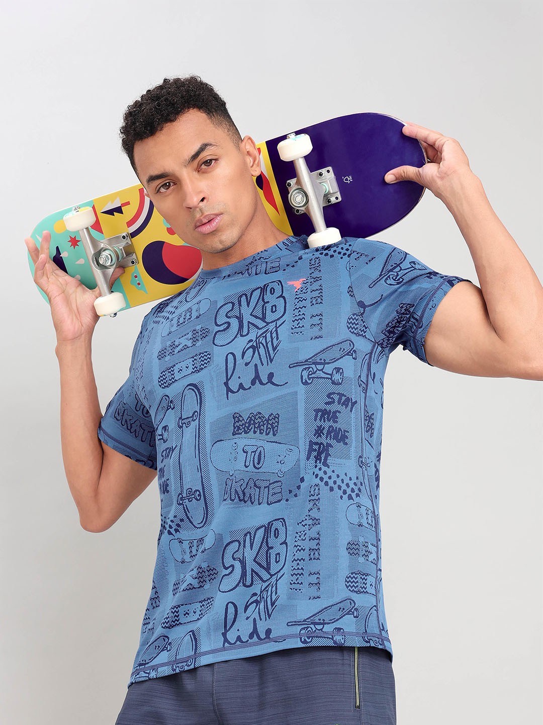 

Technosport Men Jacquard Double Cool Slim Fit Sports Tshirt, Blue