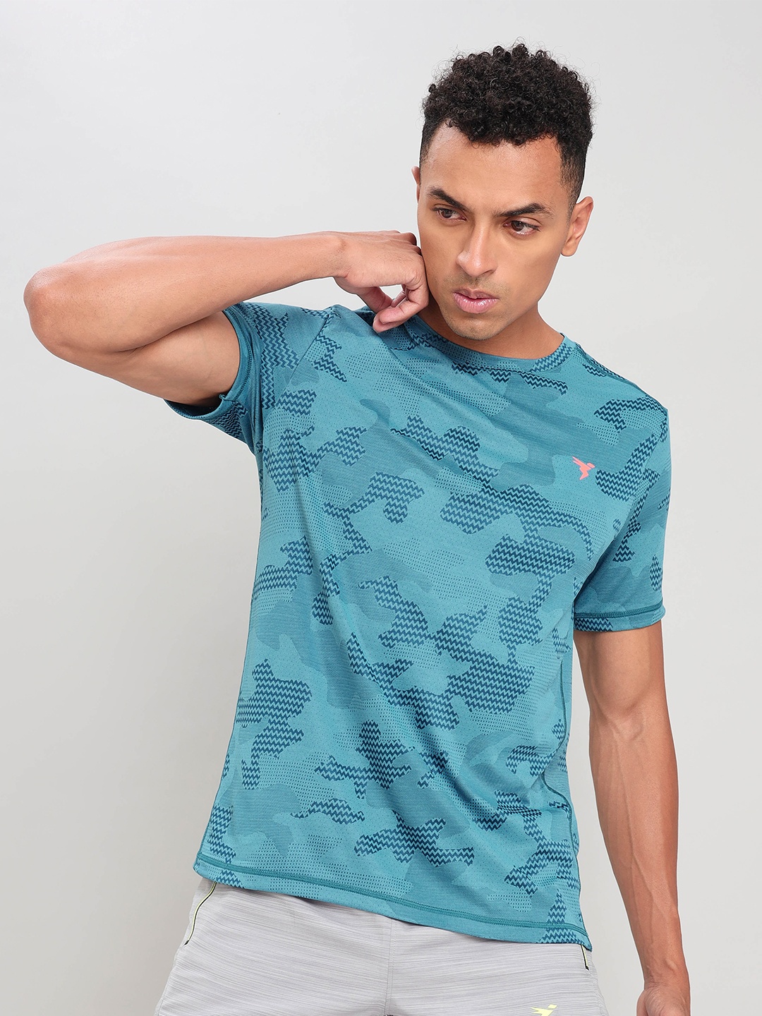 

Technosport Men Jacquard Double Cool Slim Fit Sports Tshirt, Teal