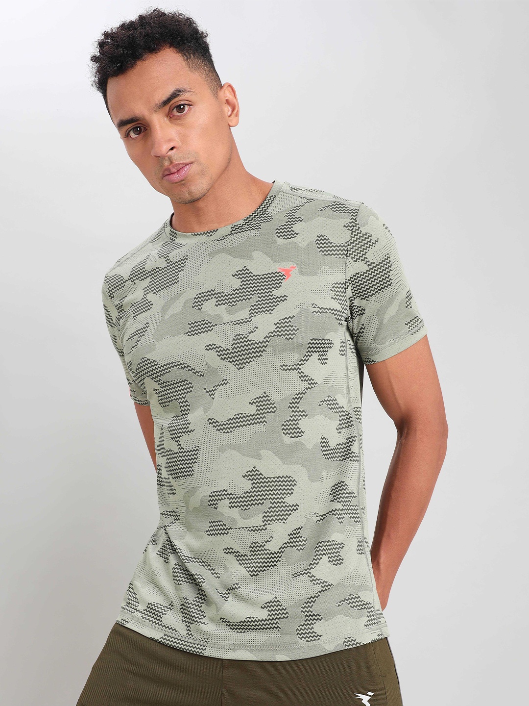 

Technosport Men Jacquard Double Cool Slim Fit Sports Tshirt, Olive