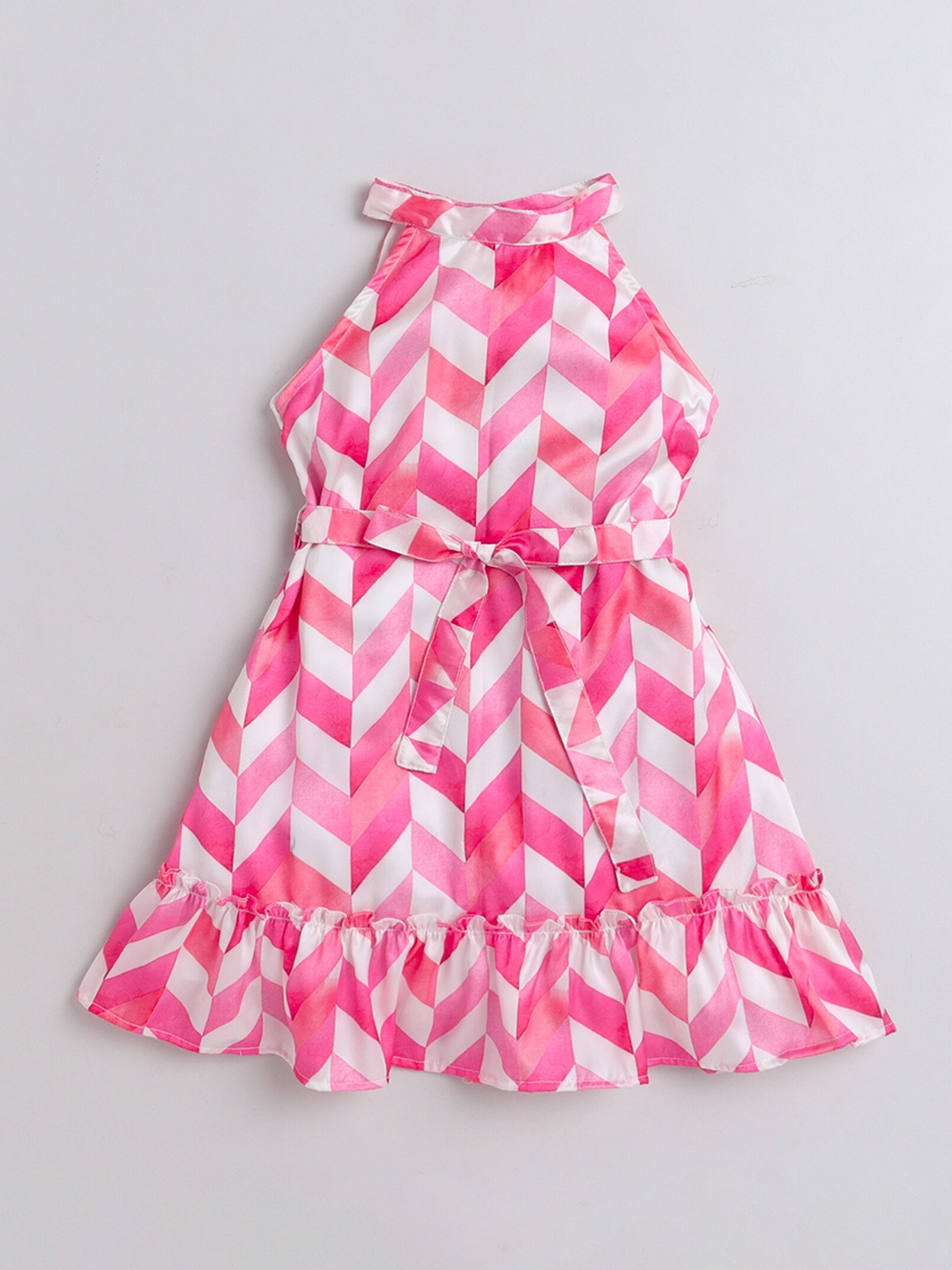 

taffykids Girls Geometric Printed Round Neck A-Line Dress, Pink