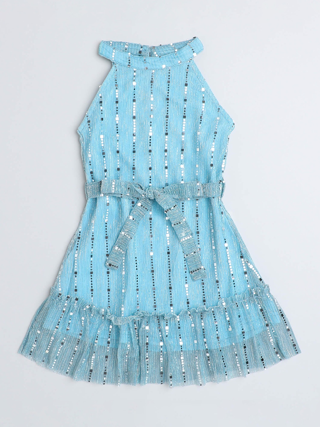

taffykids Girls Embellished Detailed Round Neck A-Line Dress, Blue