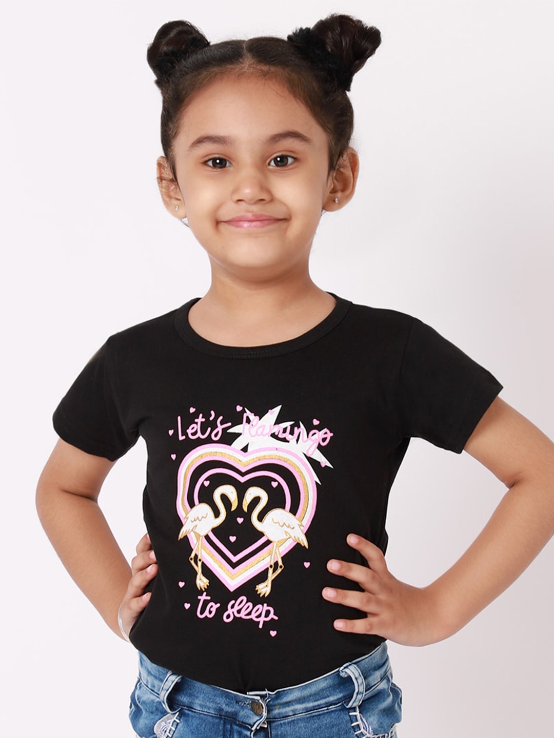 

BAESD Girls Graphic Printed Cotton T-shirt, Black