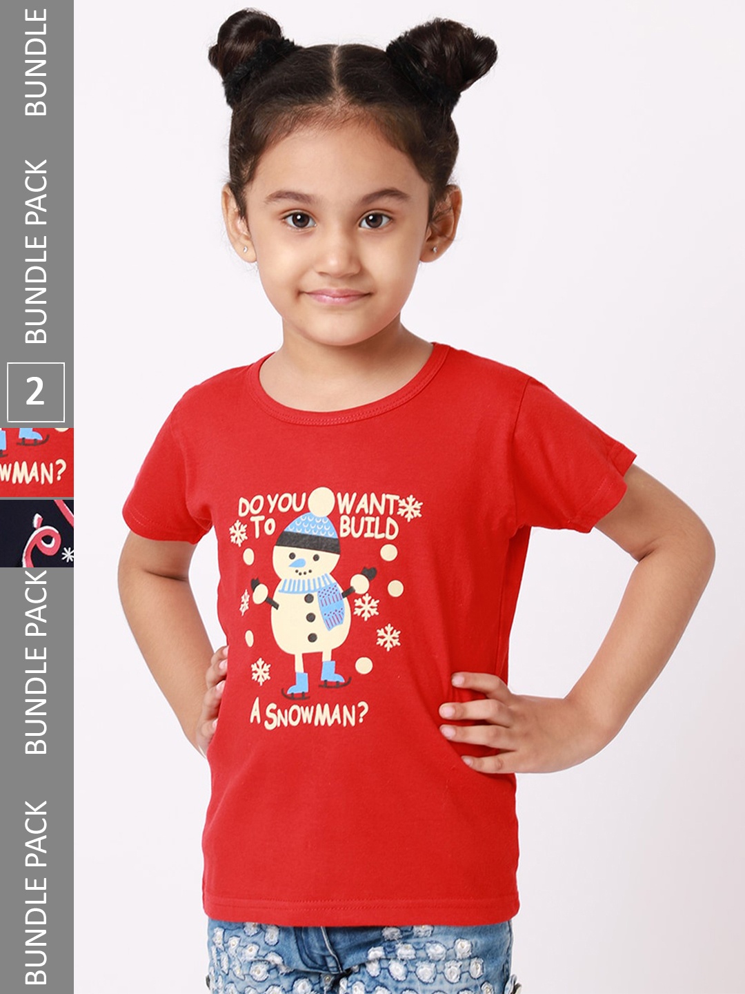 

BAESD Girls Pack Of 2 Printed Cotton T-shirt, Red